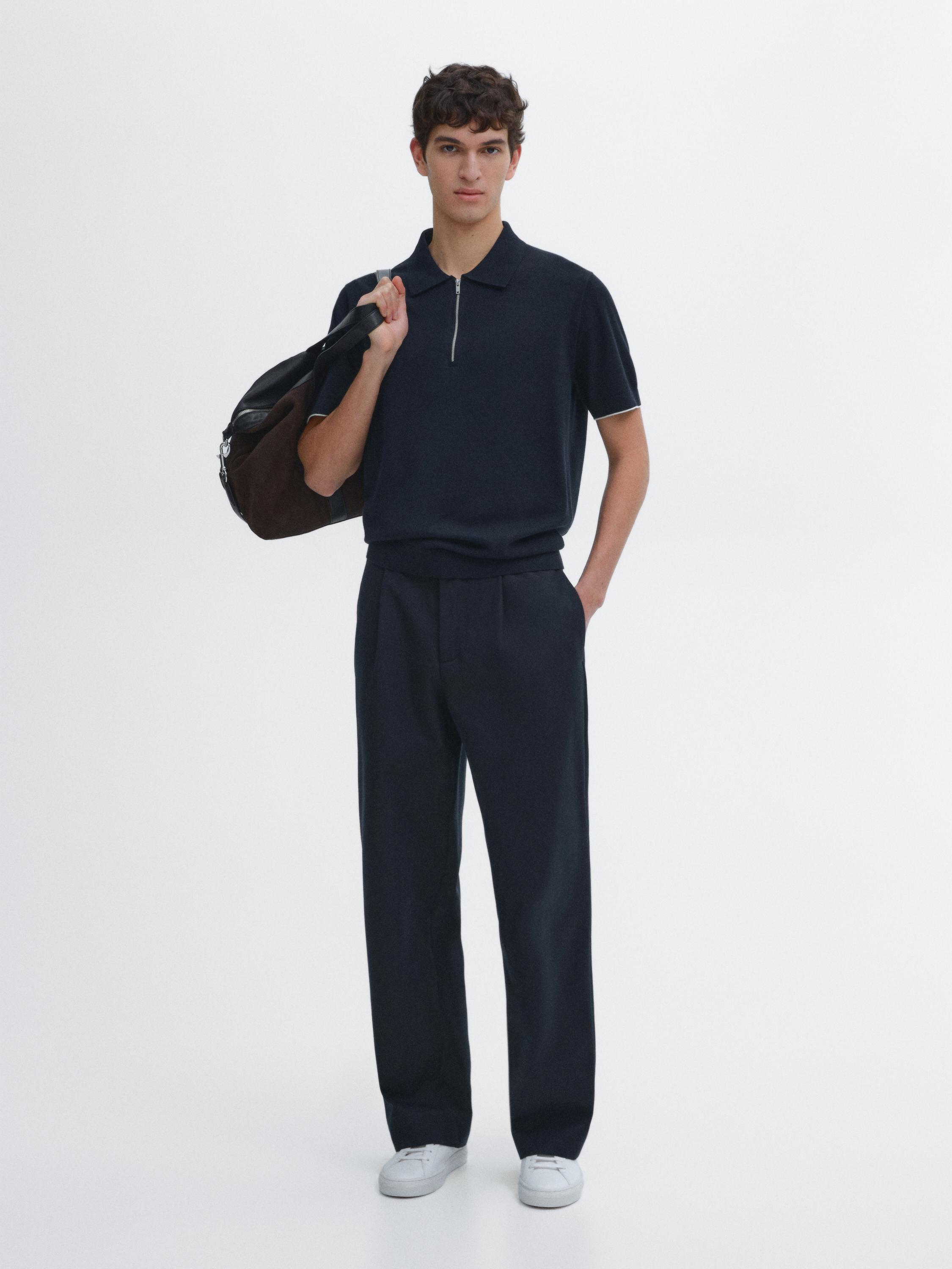 Mock neck knit polo shirt with zip