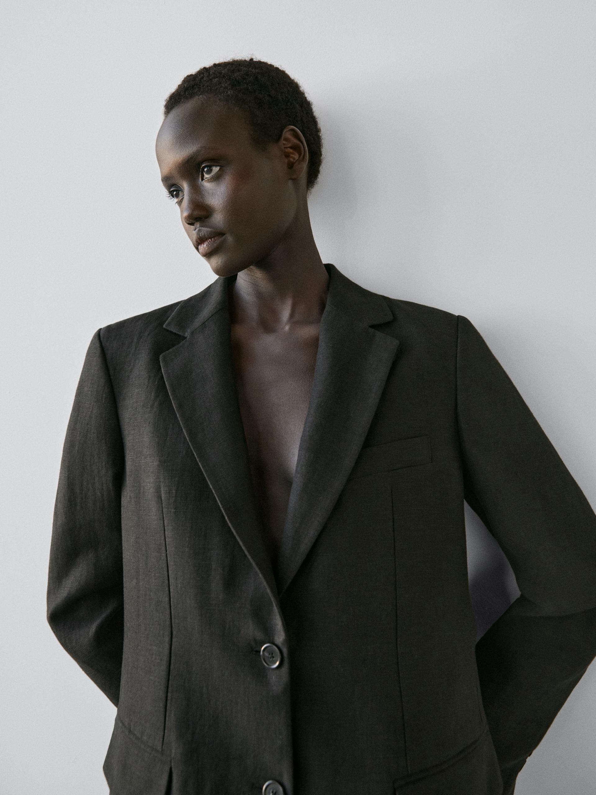 Blazer 100% Lino Con Tasche - Nero - 42 (It 46) - Massimo Dutti - Femminile