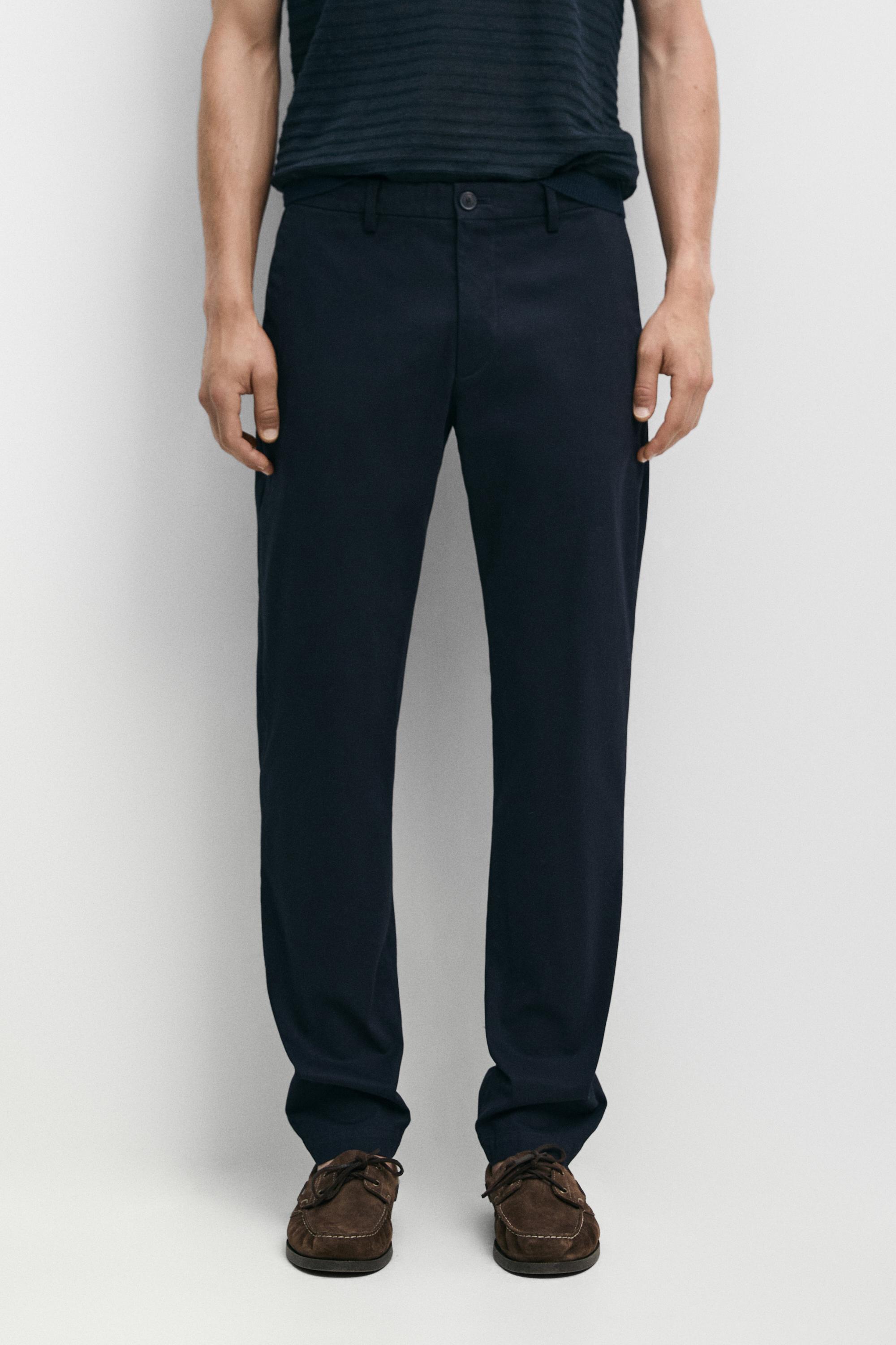 Slim fit cotton trousers — NAVY BLUE