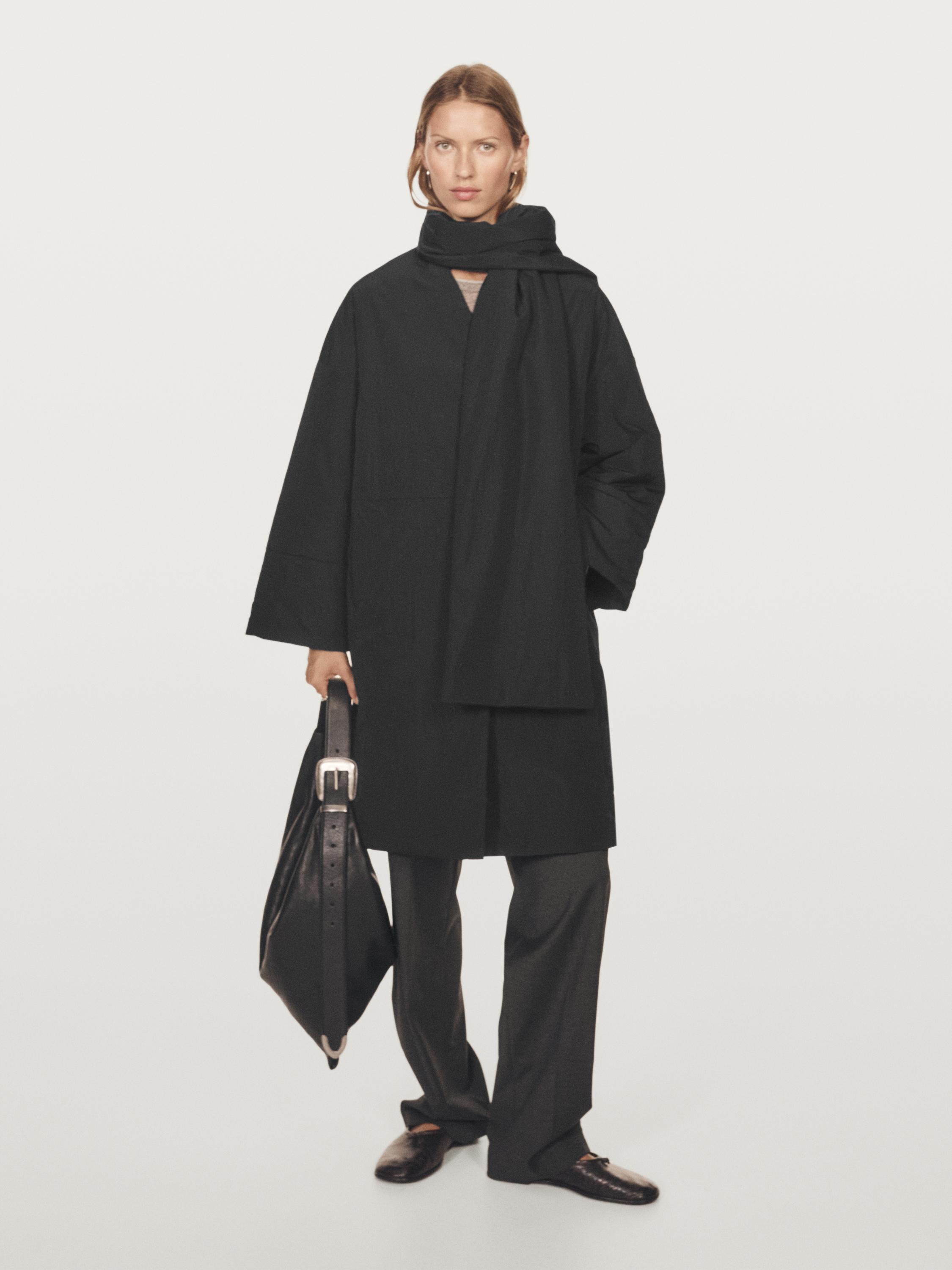 Long padded coat with scarf detail