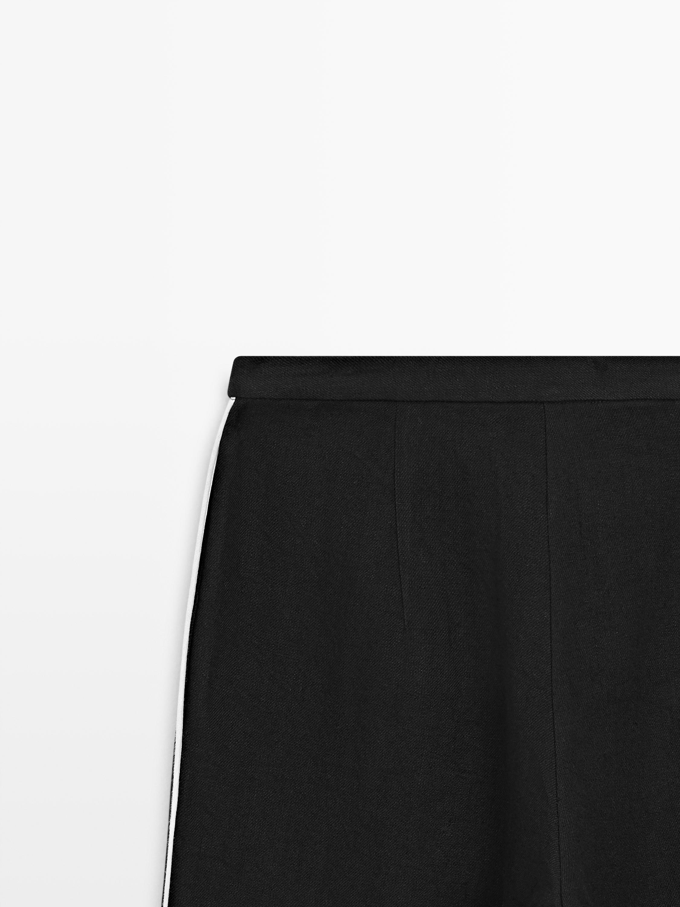 Linen trousers with contrast trim — BLACK