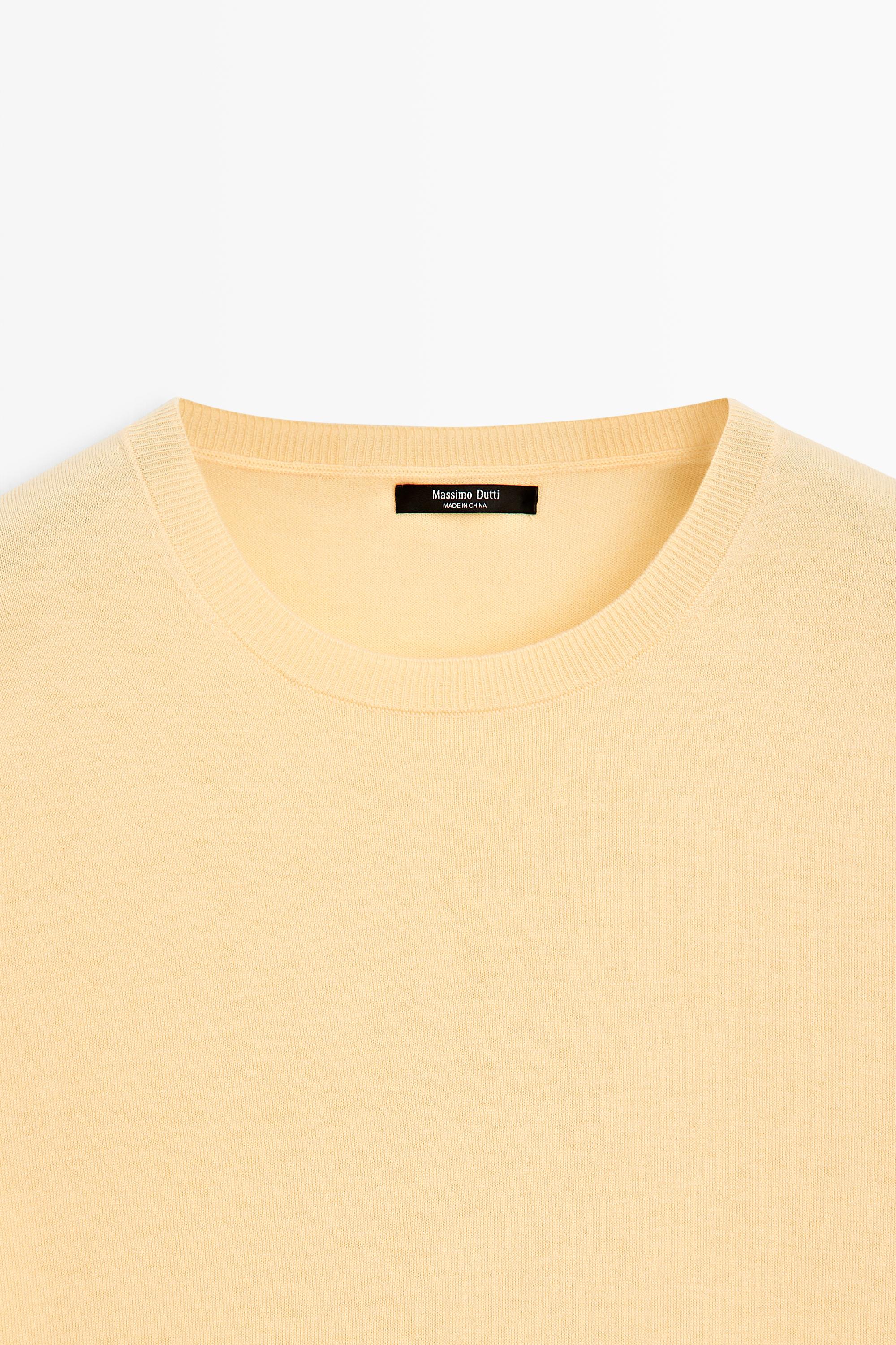 Short-sleeve fine-knit sweater — YELLOW