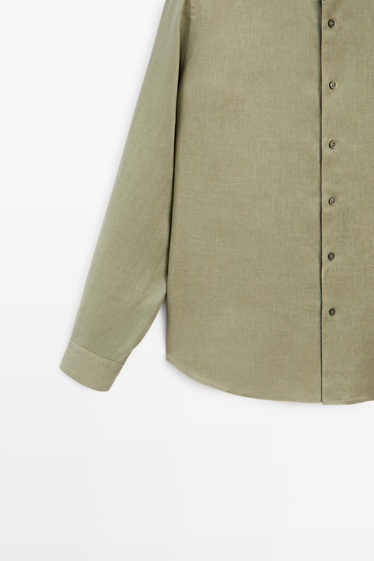 100% linen regular fit stand collar shirt — PALE GREEN