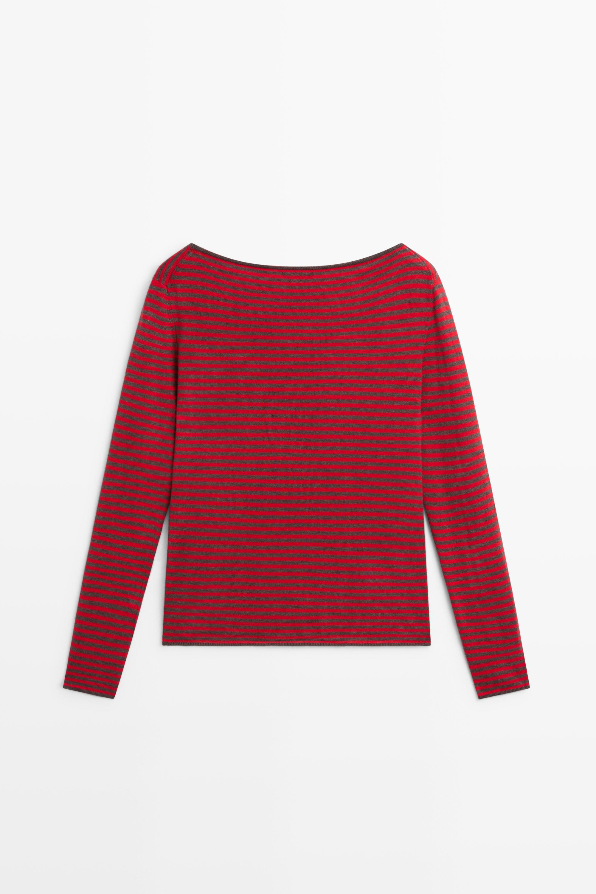Striped wool-blend knit sweater — RED