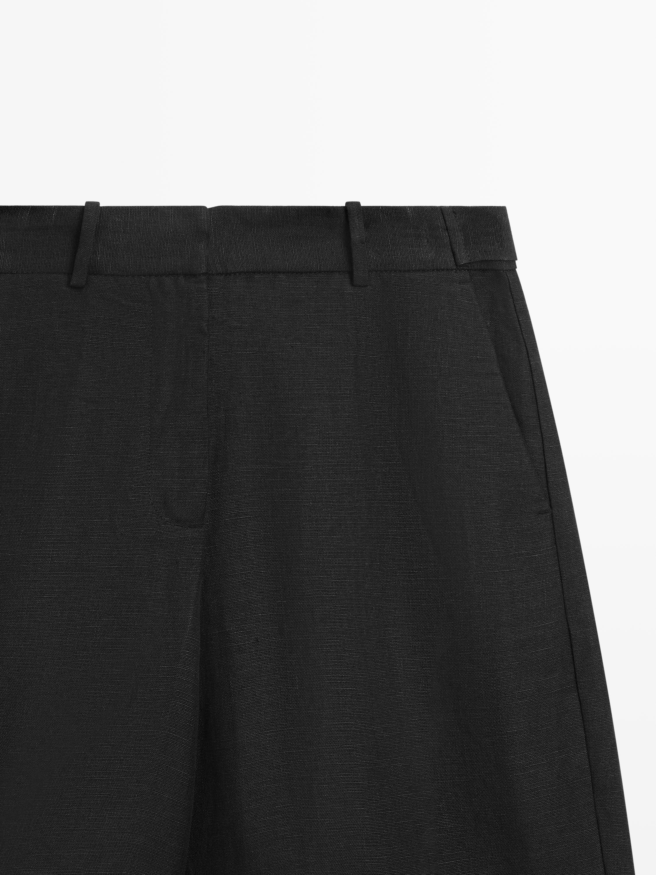 Long linen Bermuda shorts — BLACK