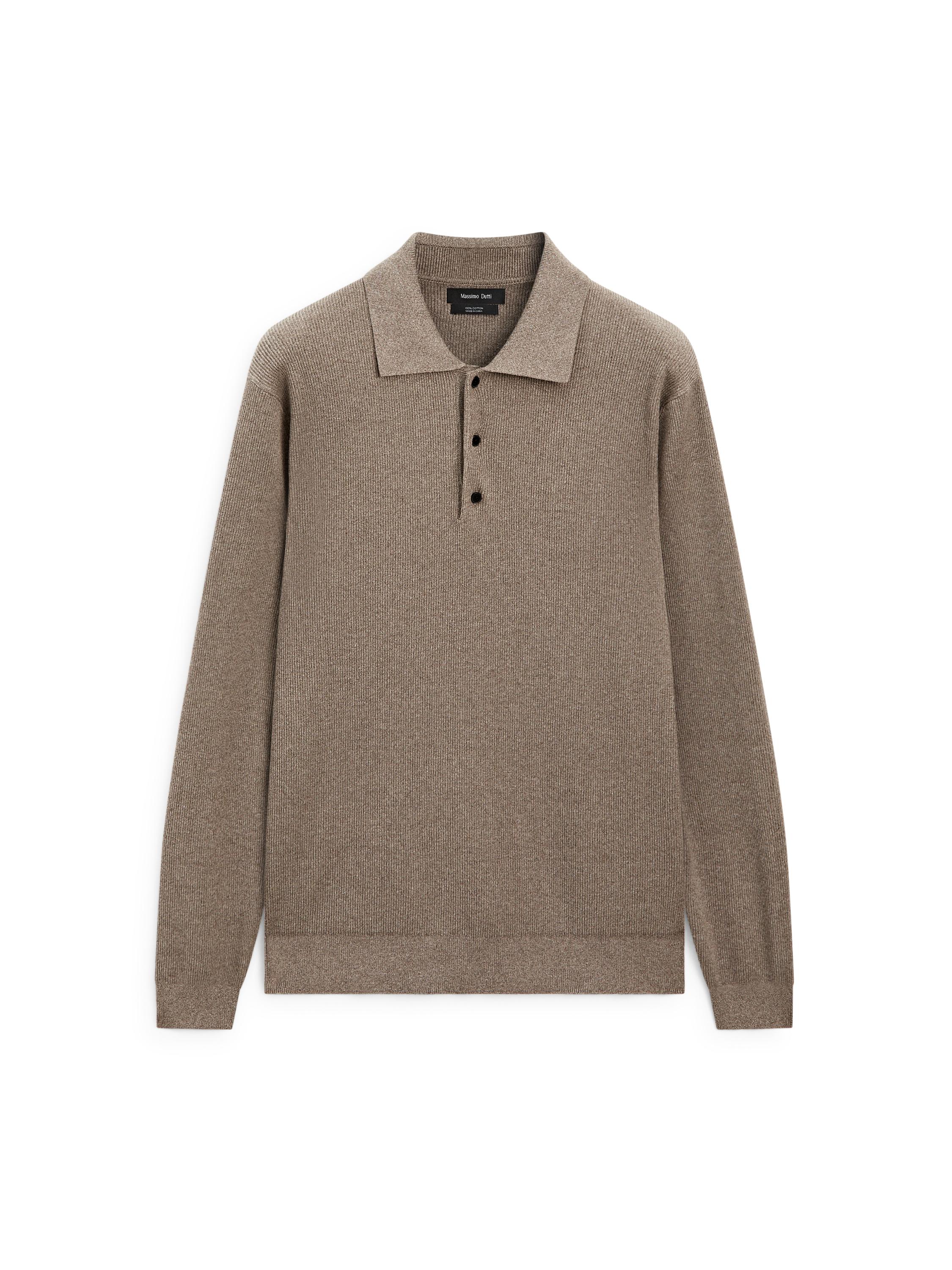 Cotton knit polo sweater with button details · Dark Beige, Brown 