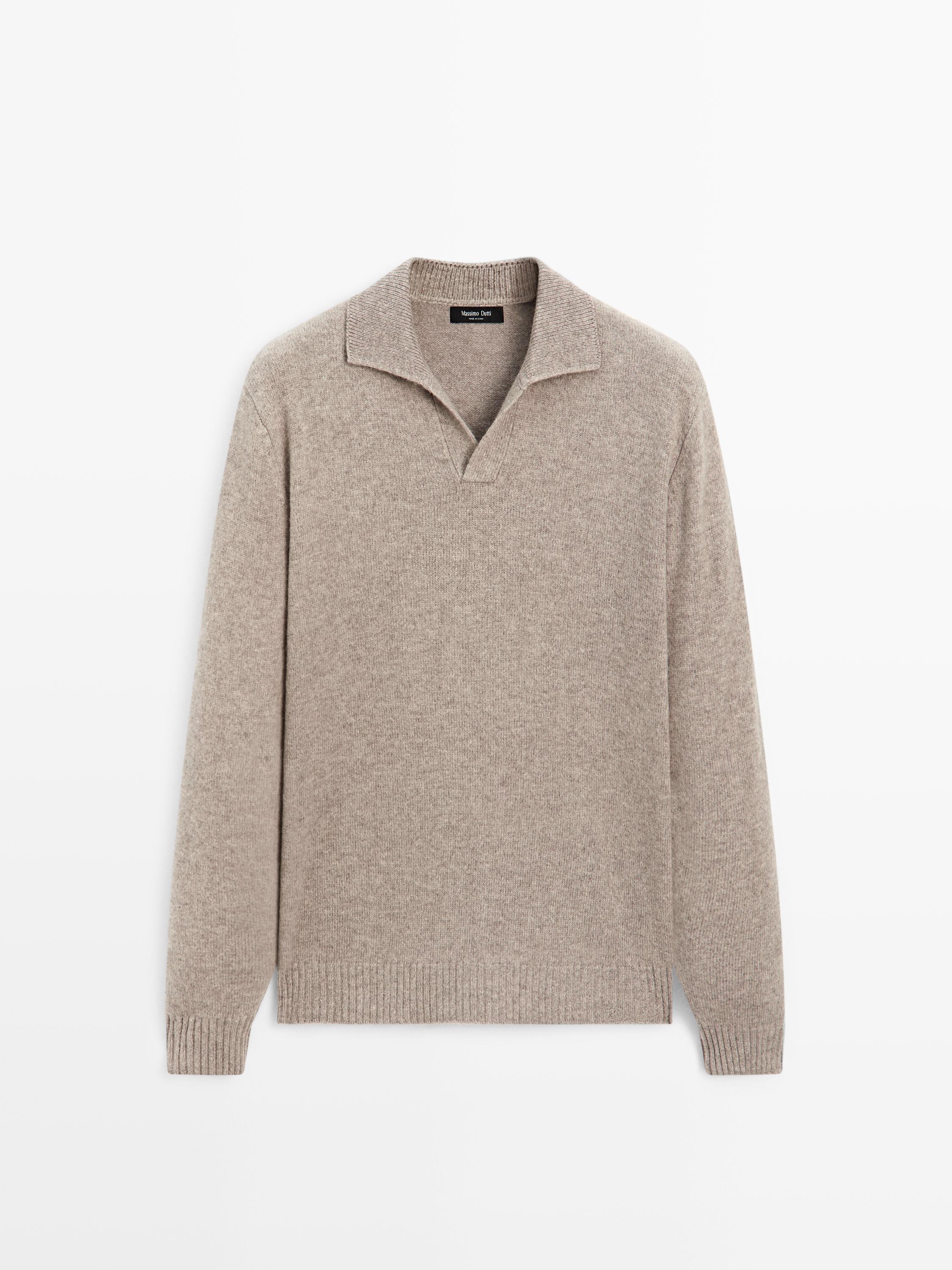 Maglia a polo con scollo a v in misto lana