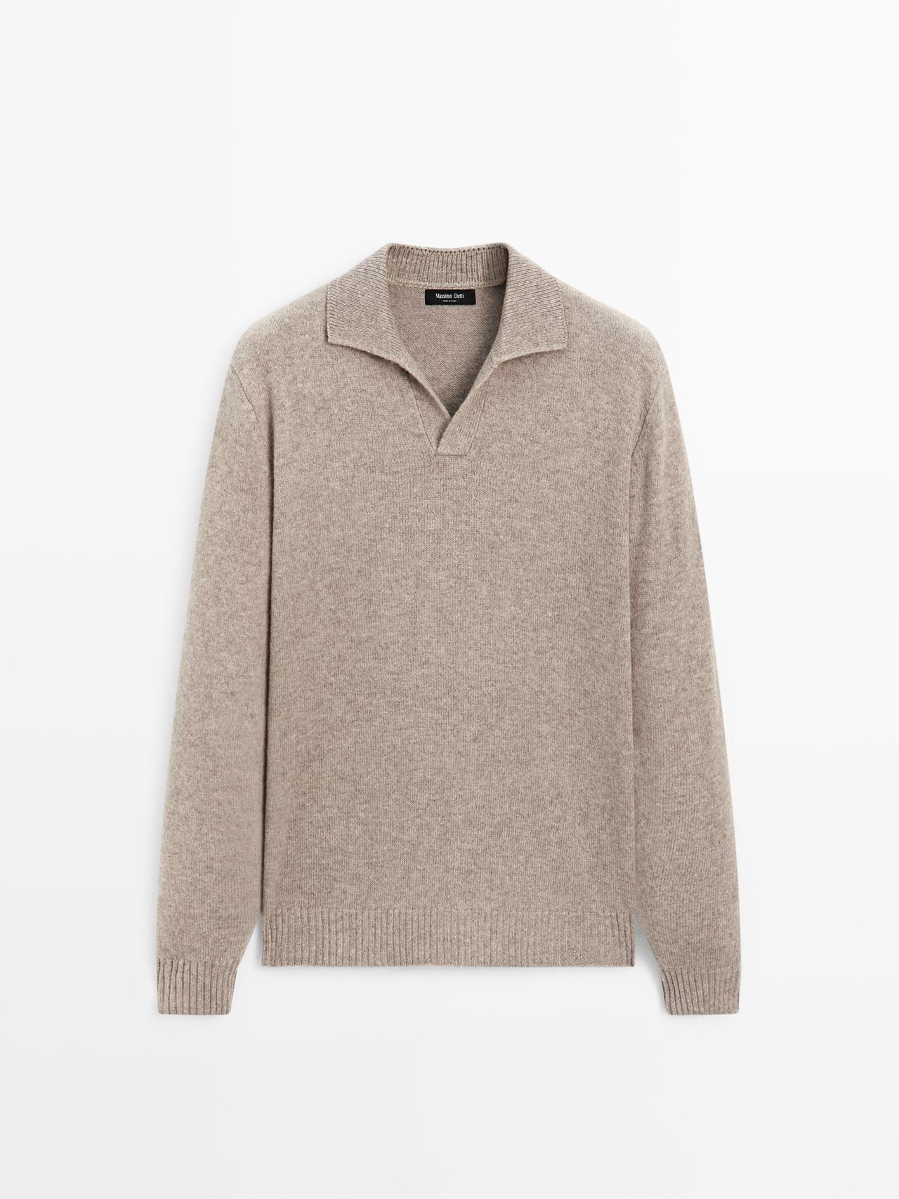 Massimo Dutti - Herre - Polotrøje I Uldblanding Med V-Udskæring - Råhvid - M