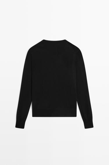 100% wool knit round neck sweater — BLACK 6