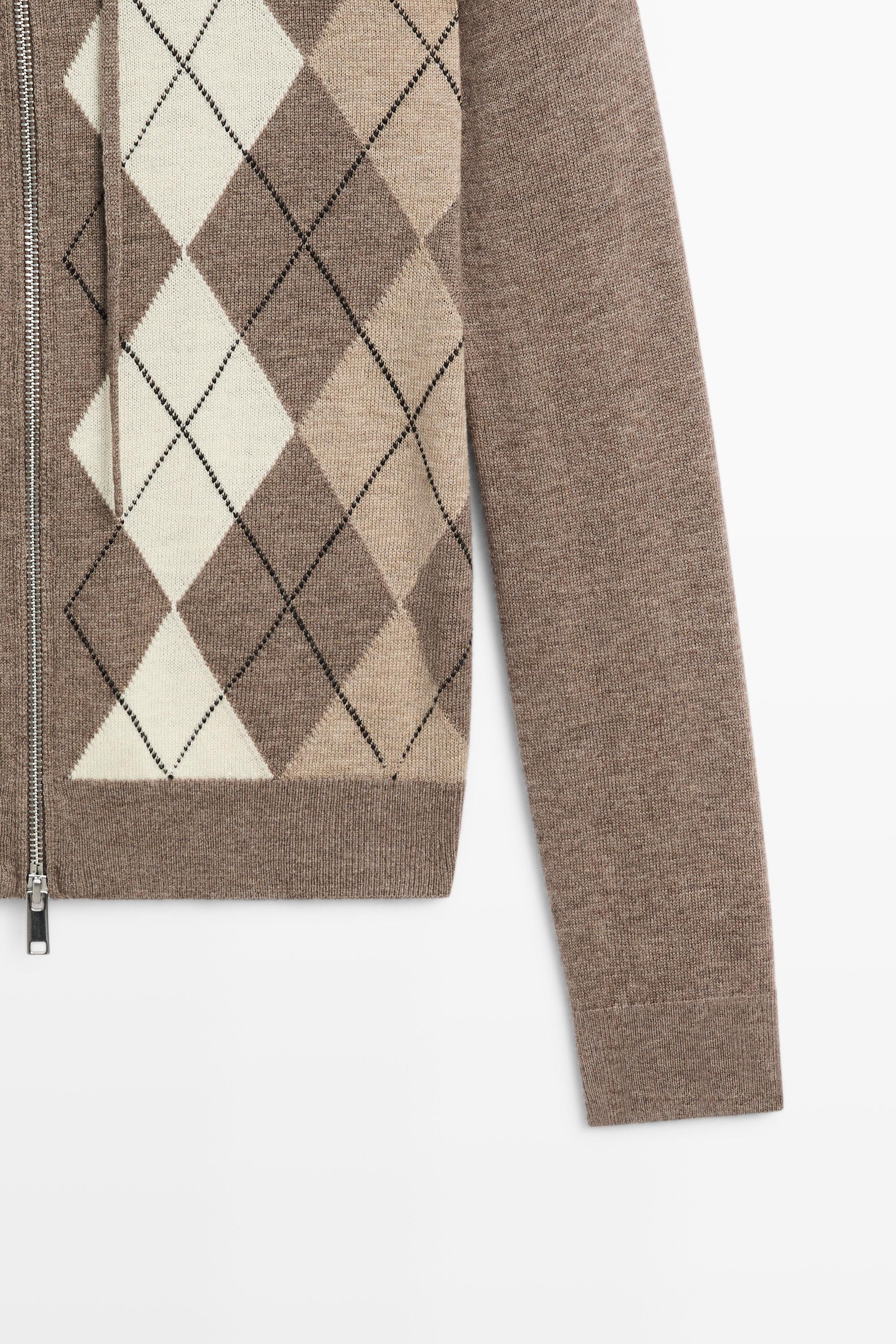 Hooded zip-up knit cardigan — TAUPE GREY