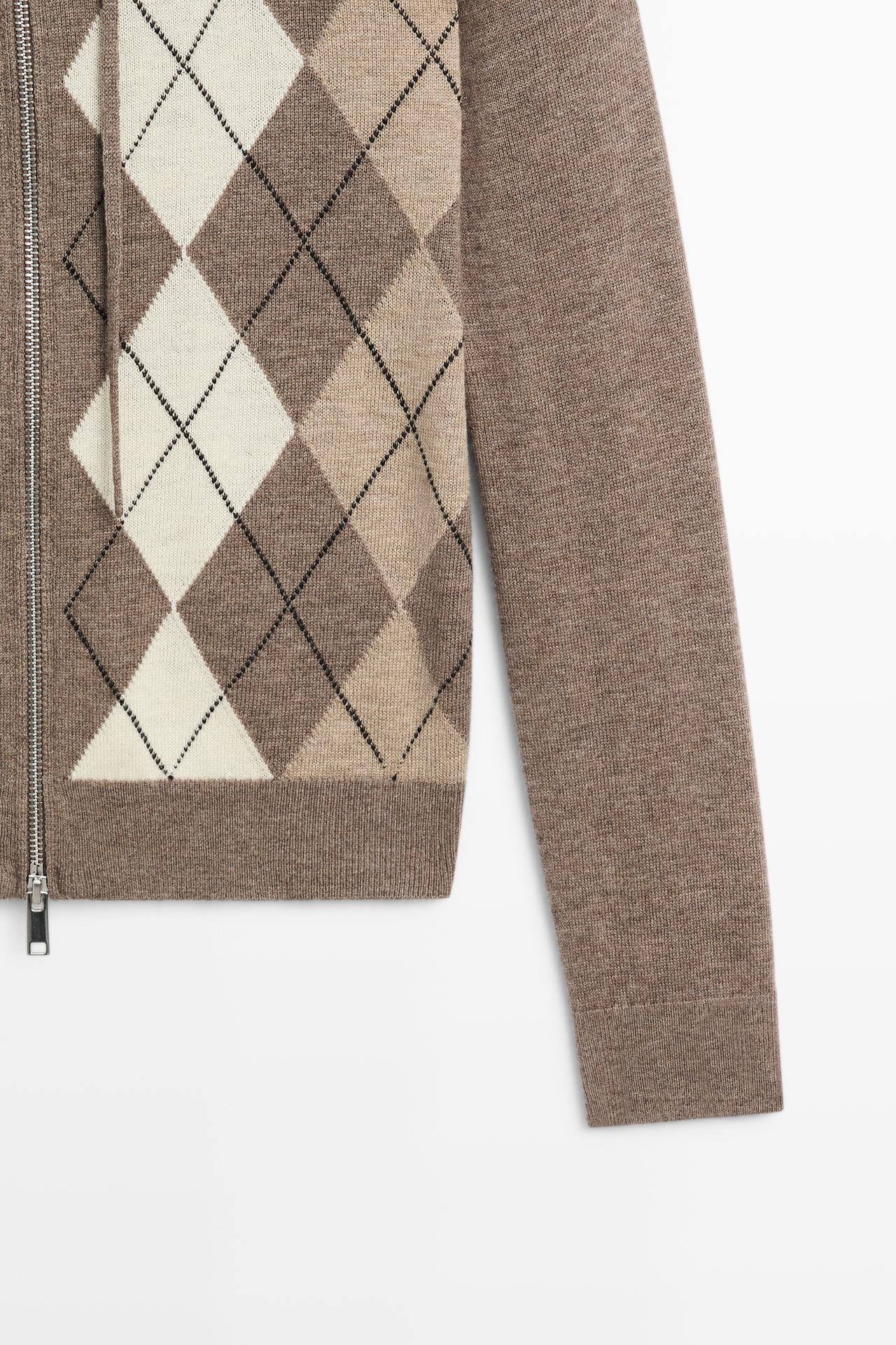 Hooded zip-up knit cardigan — TAUPE GREY