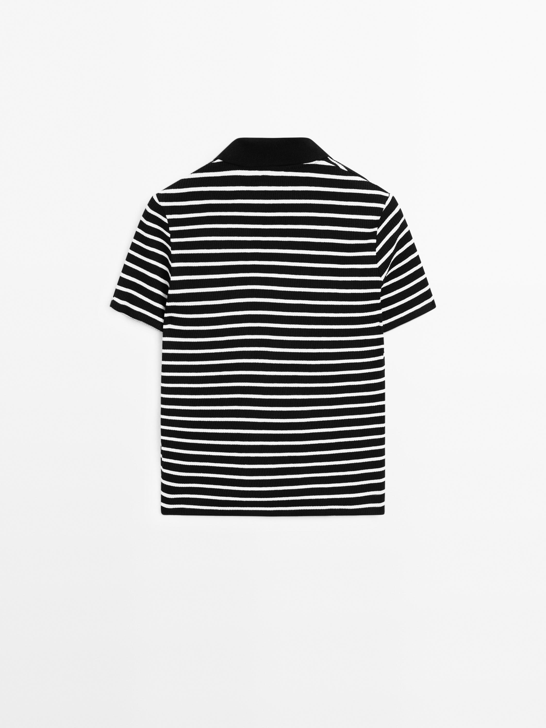 Striped cotton blend polo T-shirt
