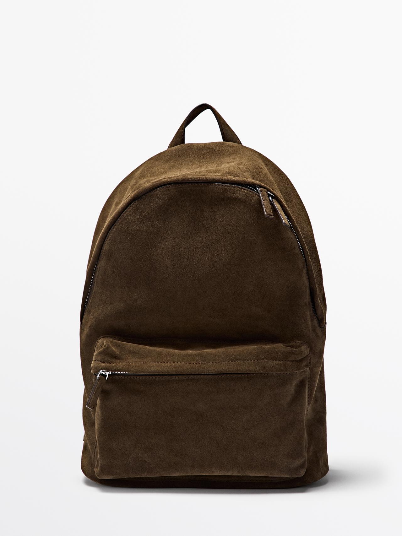 Massimo Dutti - Herre - Rygsæk I Ruskind Med Lynlås - Kaki - 01