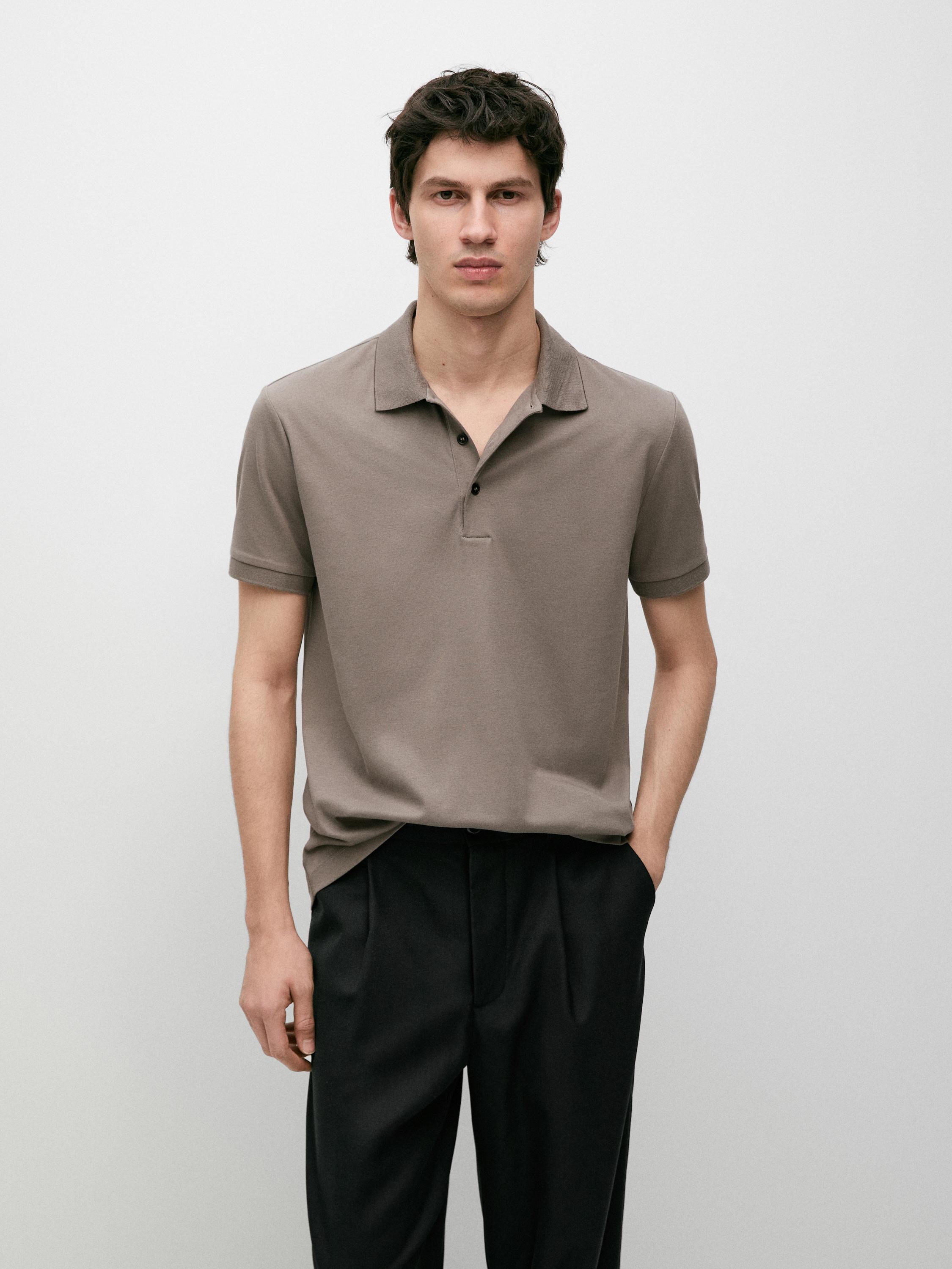 Cotton blend short sleeve polo shirt — MINK