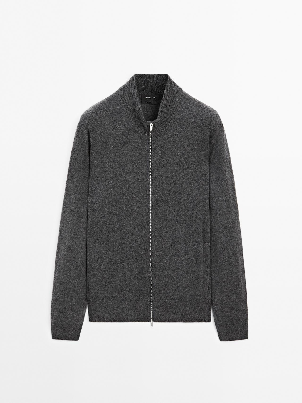 Massimo Dutti - Herre - Cardigan I 100 % Kashmir Med Lynlåslukning - Mørk Grå - S