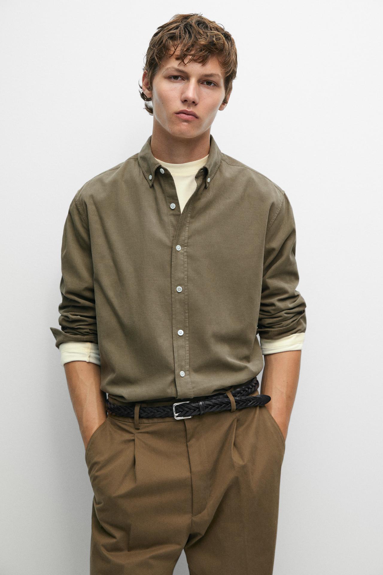 Regular fit needlecord shirt — GREEN