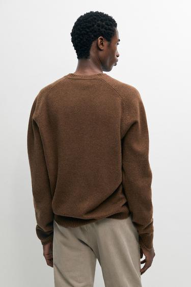 Wool-blend knit sweater with round neck — Wine Red 5