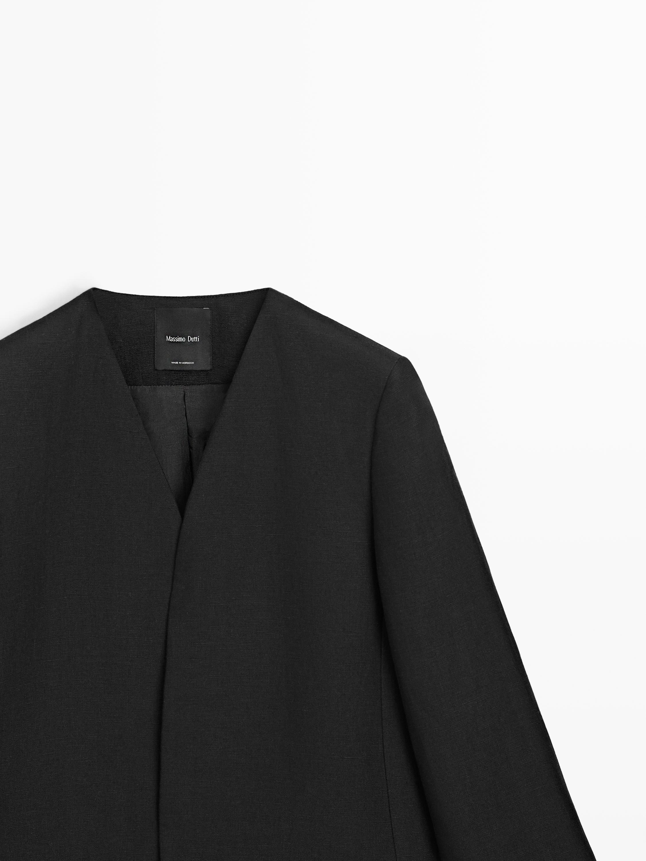 100% linen lapelless blazer — BLACK
