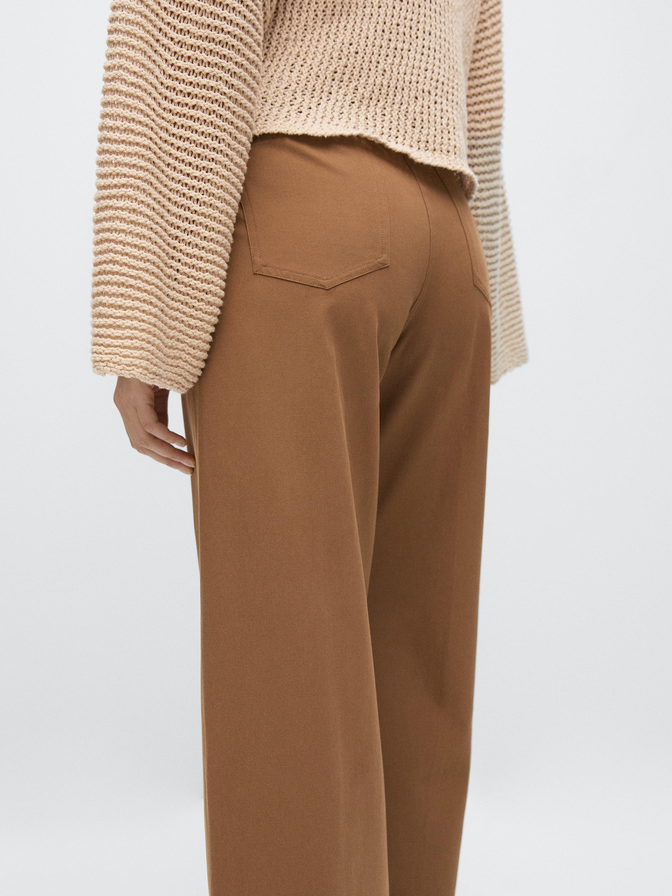 Cotton blend flared pants — Tobacco brown