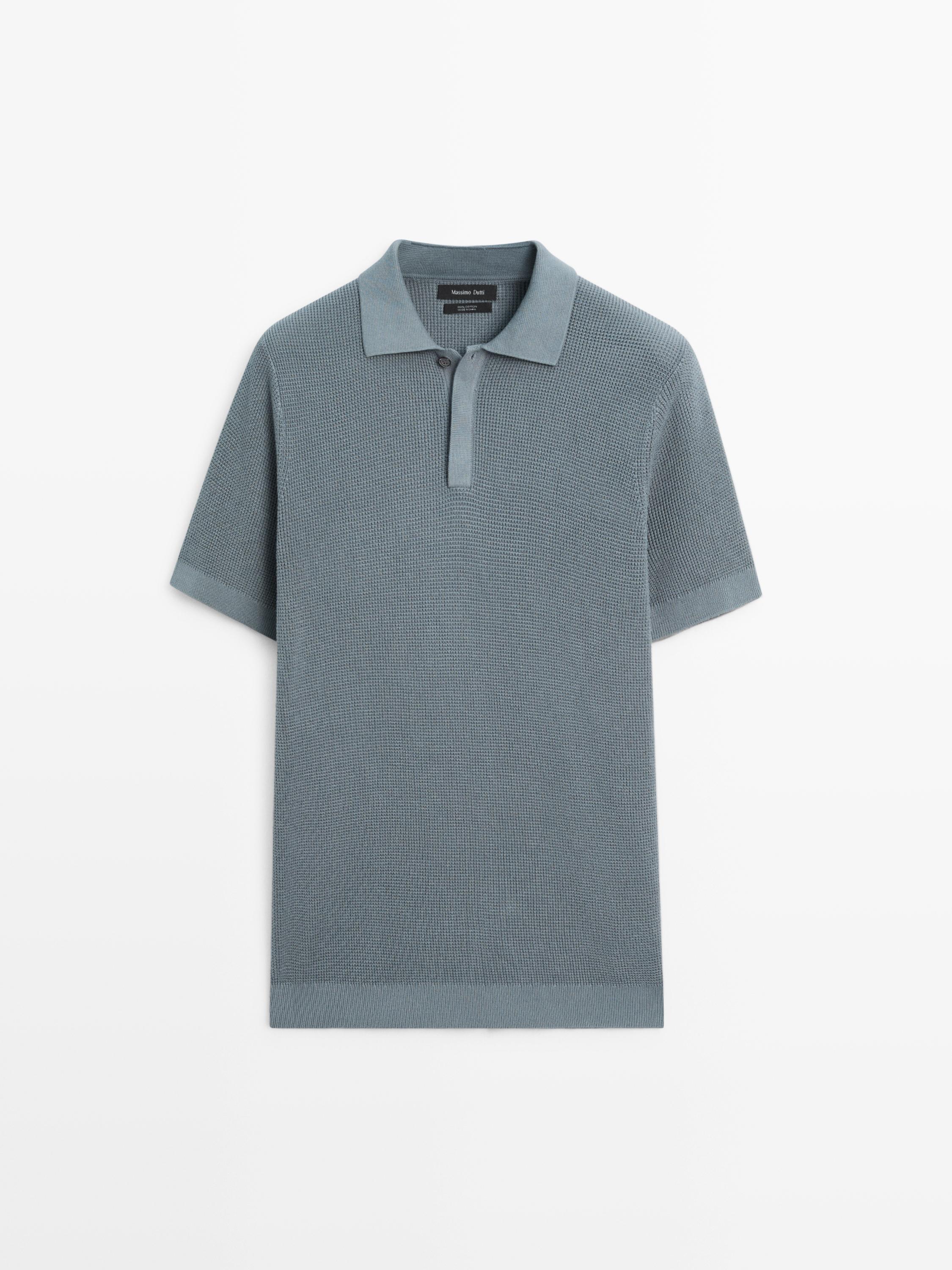Textured cotton knit polo shirt — DEEP BLUE