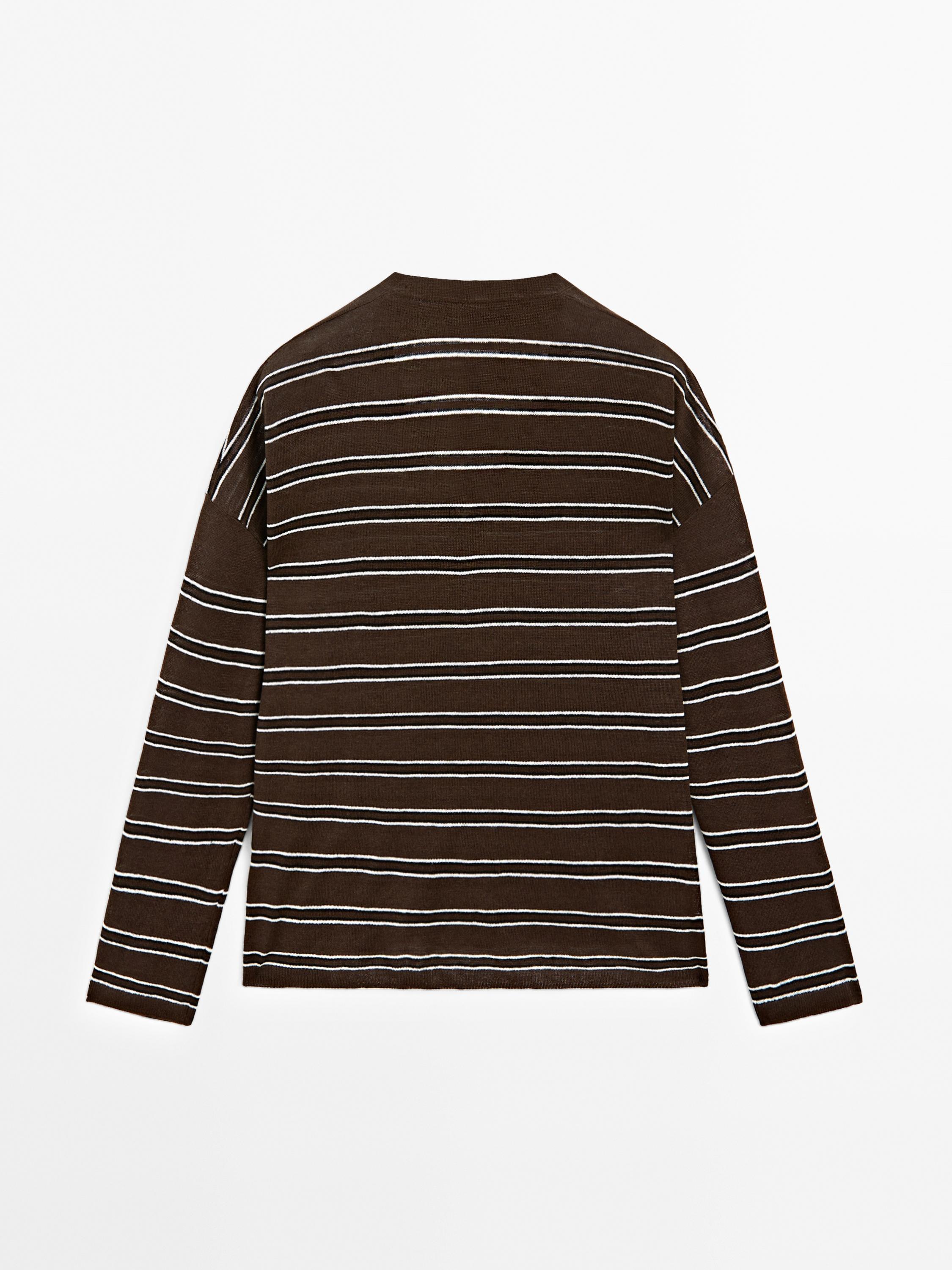 100% linen striped knit sweater
