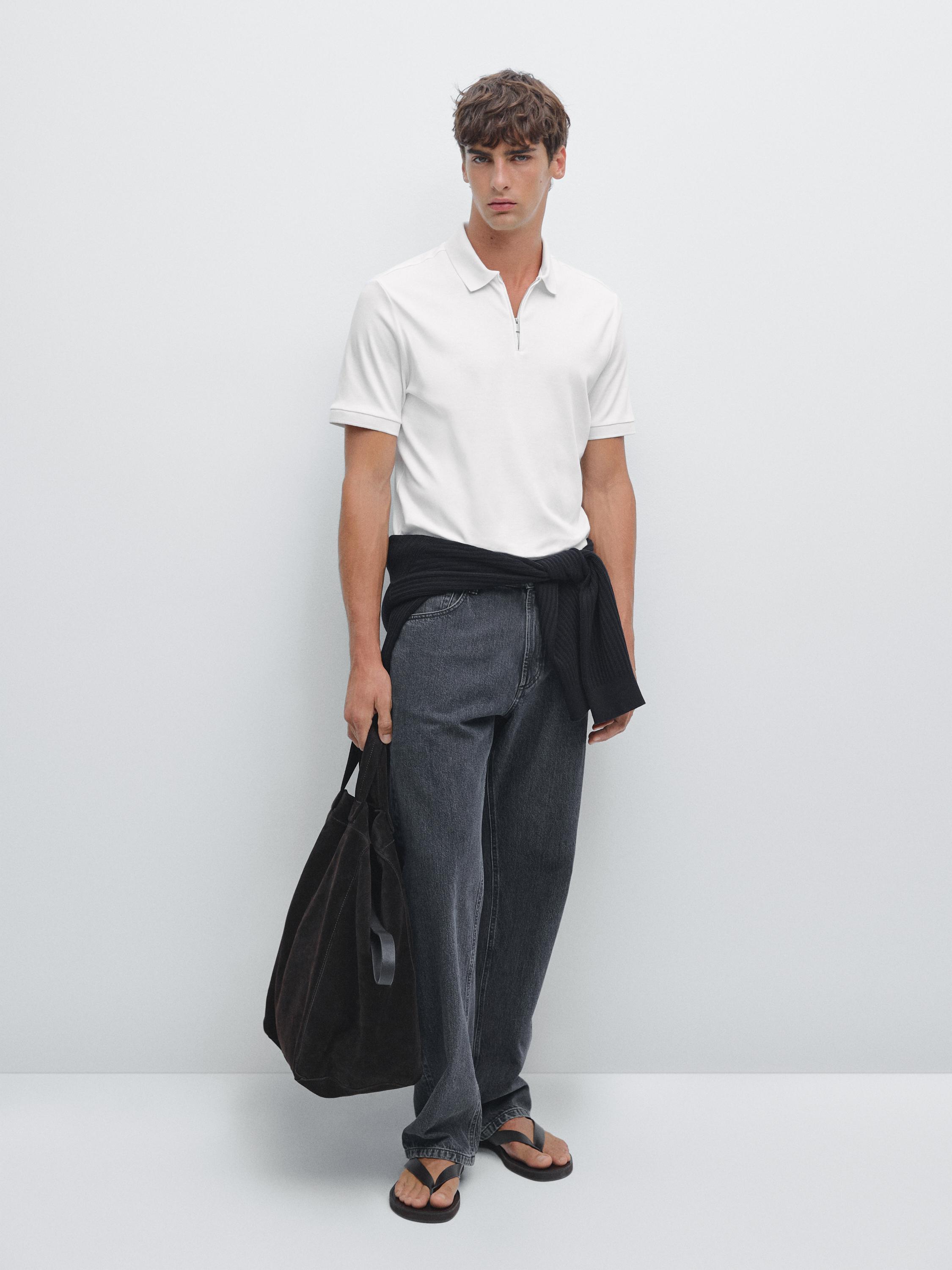 قميص بولو بأكمام قصيرة وياقة بسحاب