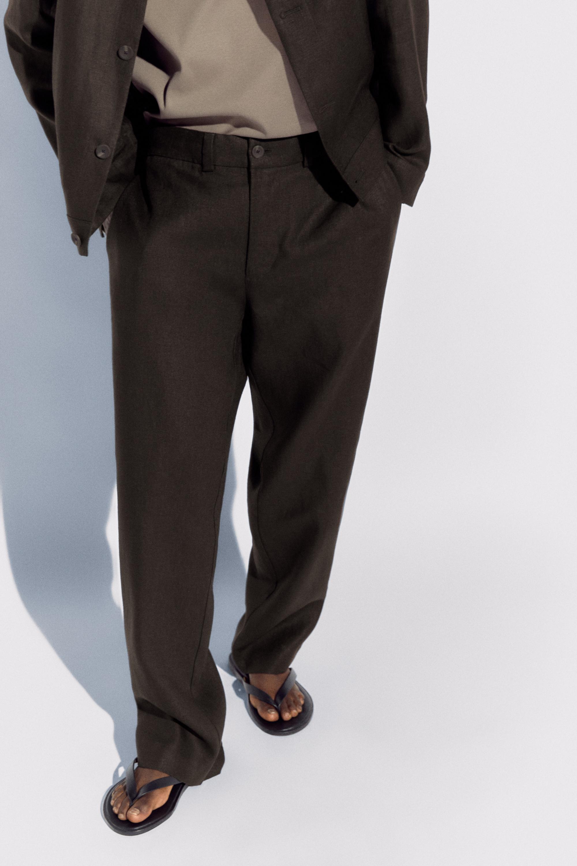 100% linen total look trousers — BROWN