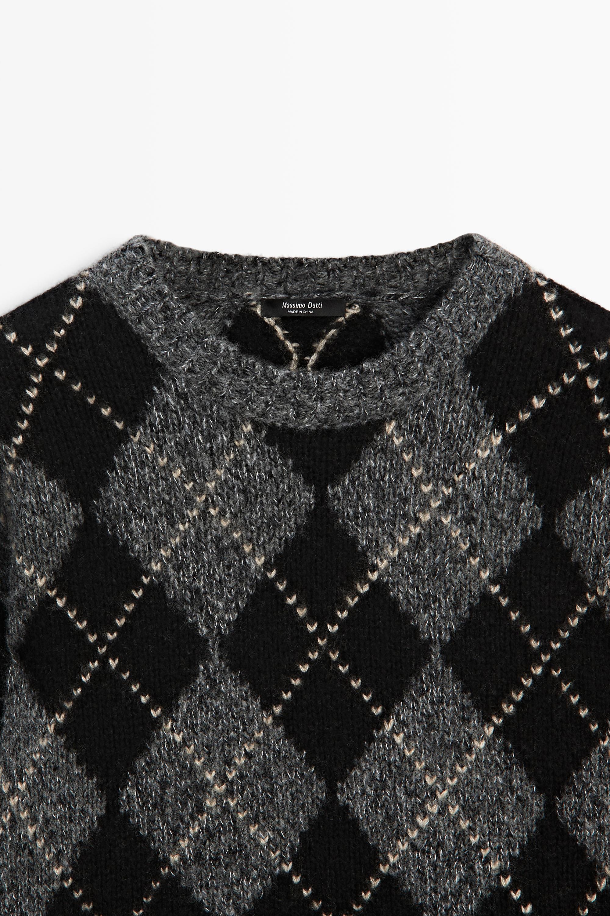 Argyle knit sweater with cashmere — GREY