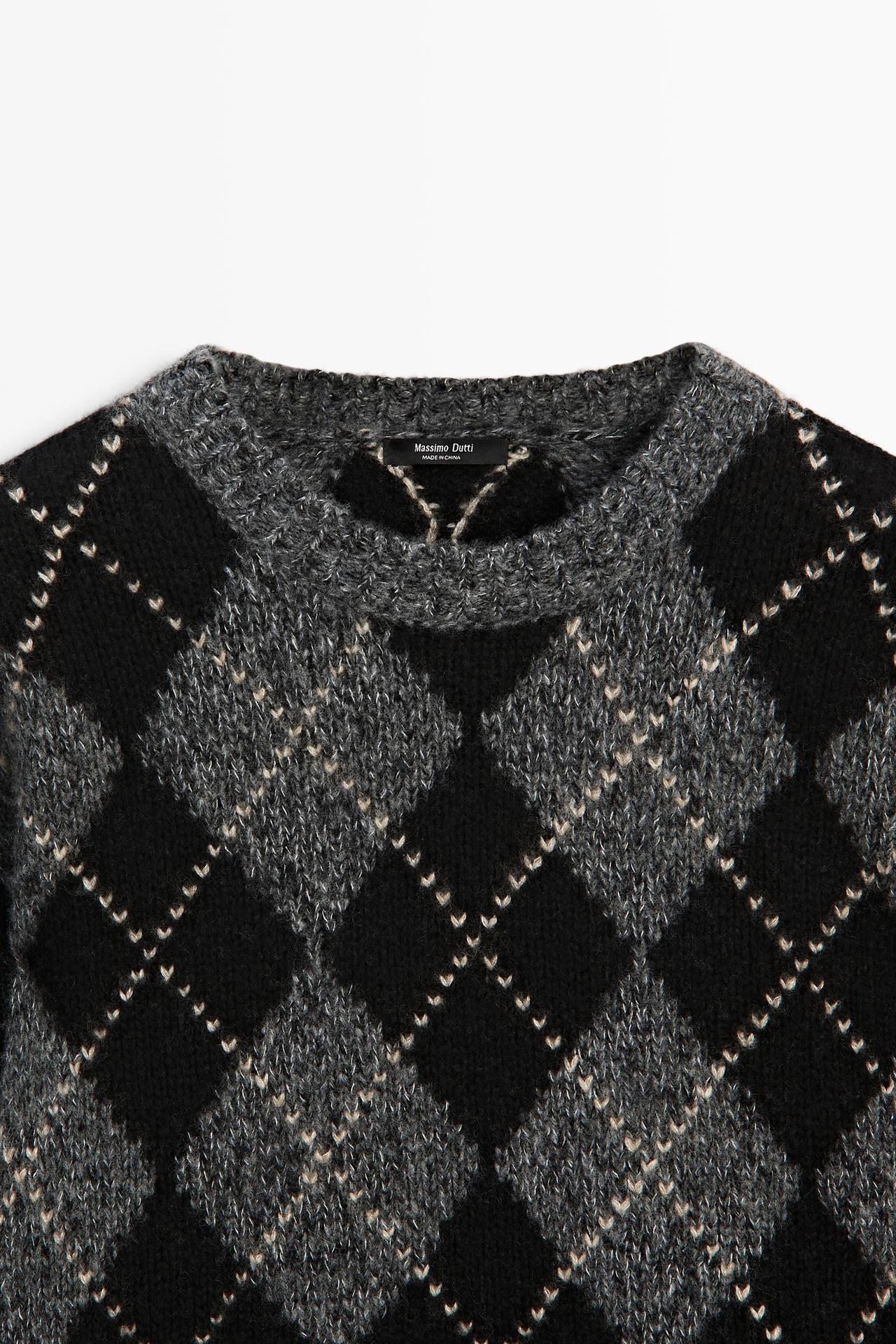 Argyle knit sweater with cashmere — GREY