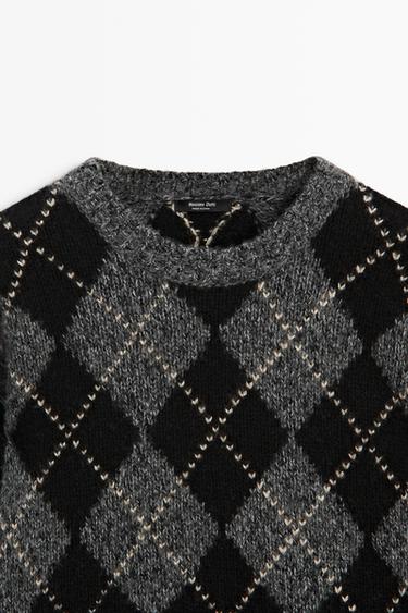 Argyle knit sweater with cashmere — GREY 9