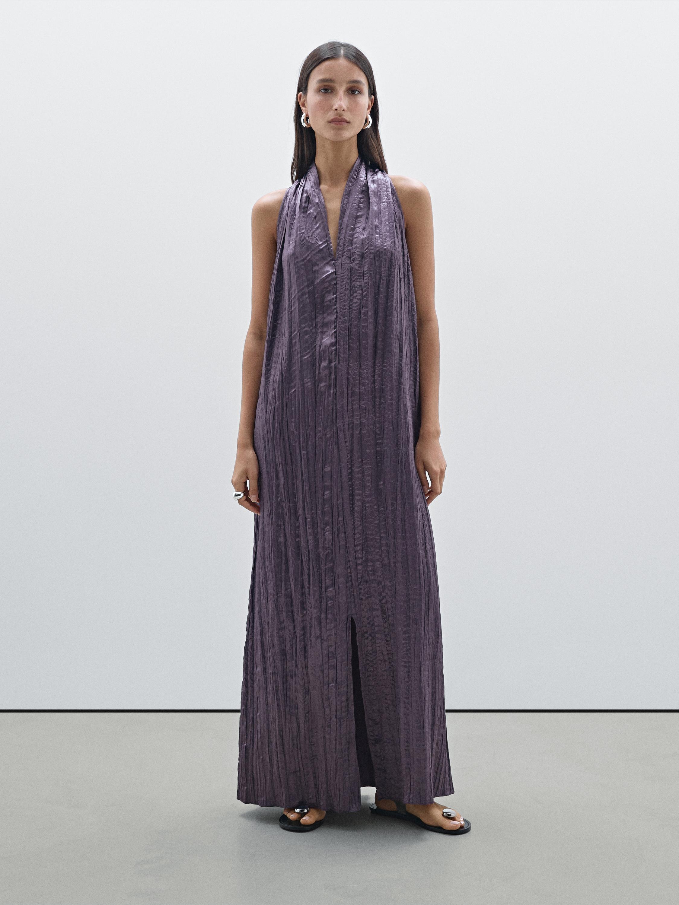 Long pleated halterneck dress
