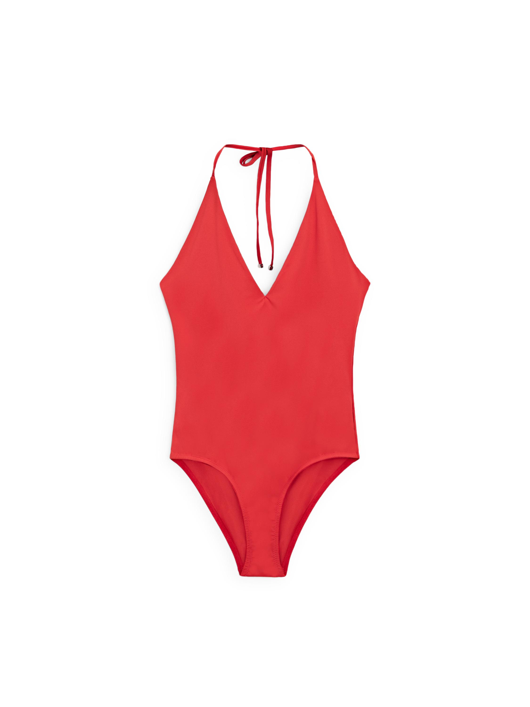 Halter V-neck swimsuit — BRIGHT RED