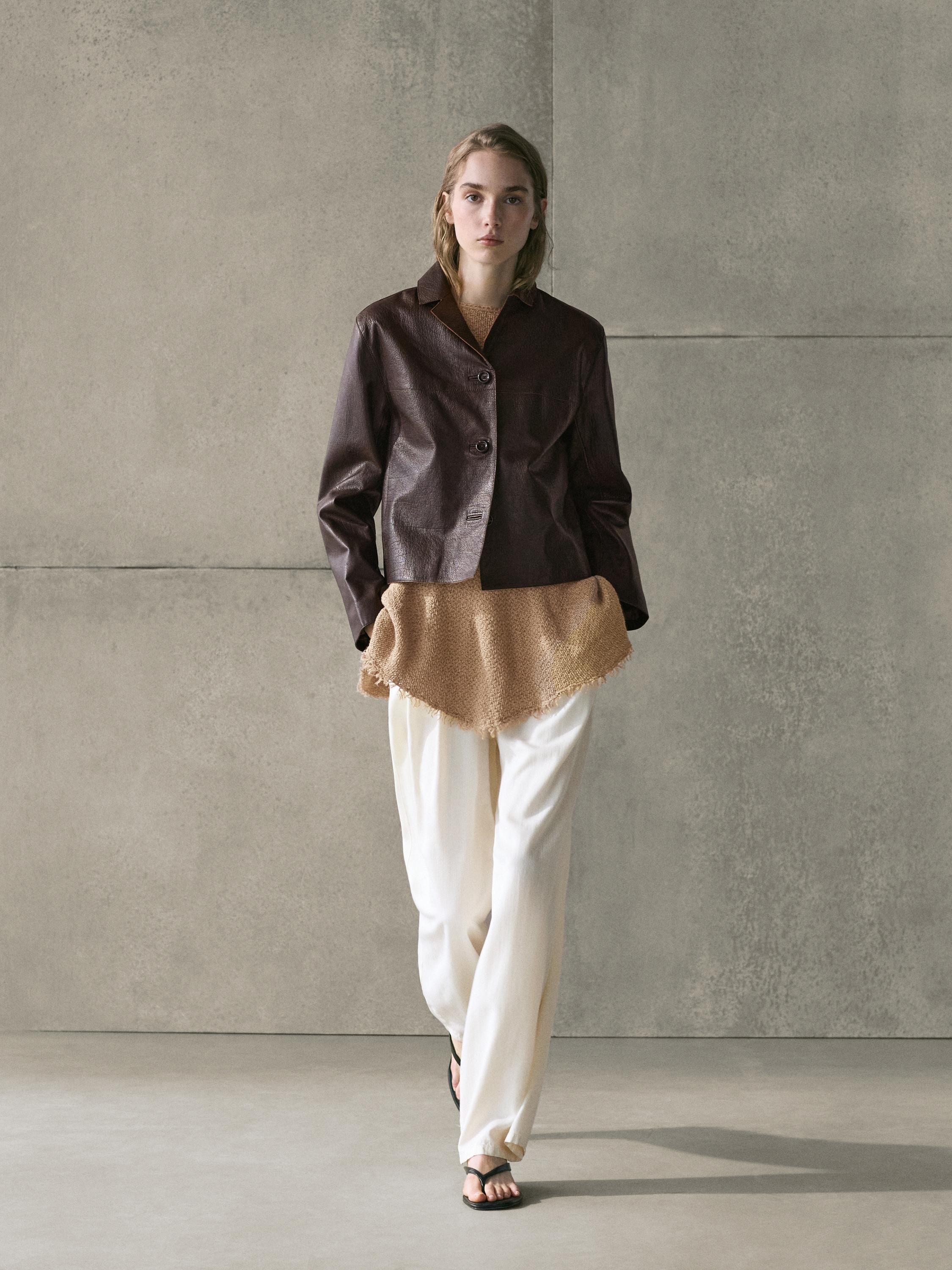 Cropped nappa leather jacket