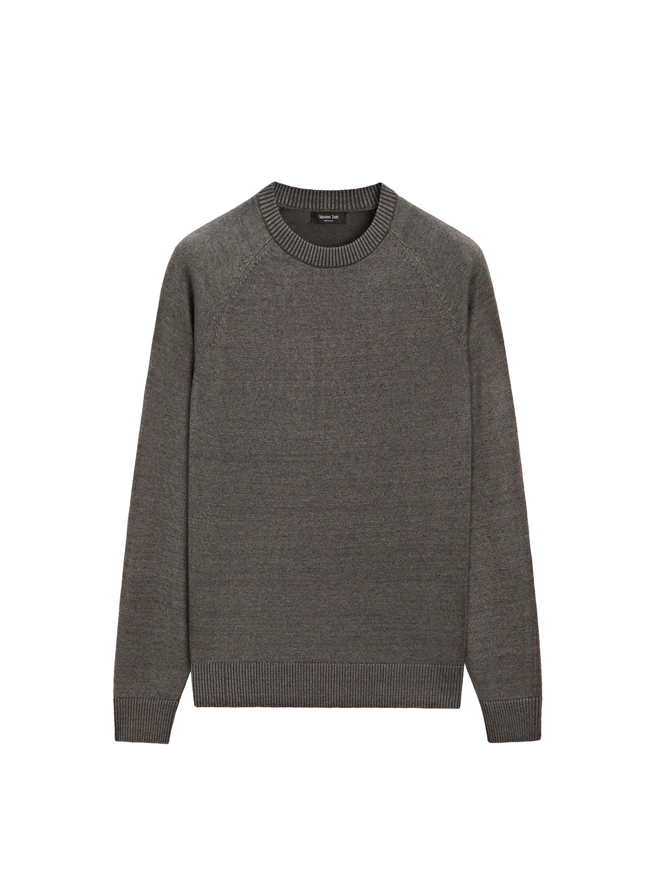 Cotton blend knit sweater — Greyish green