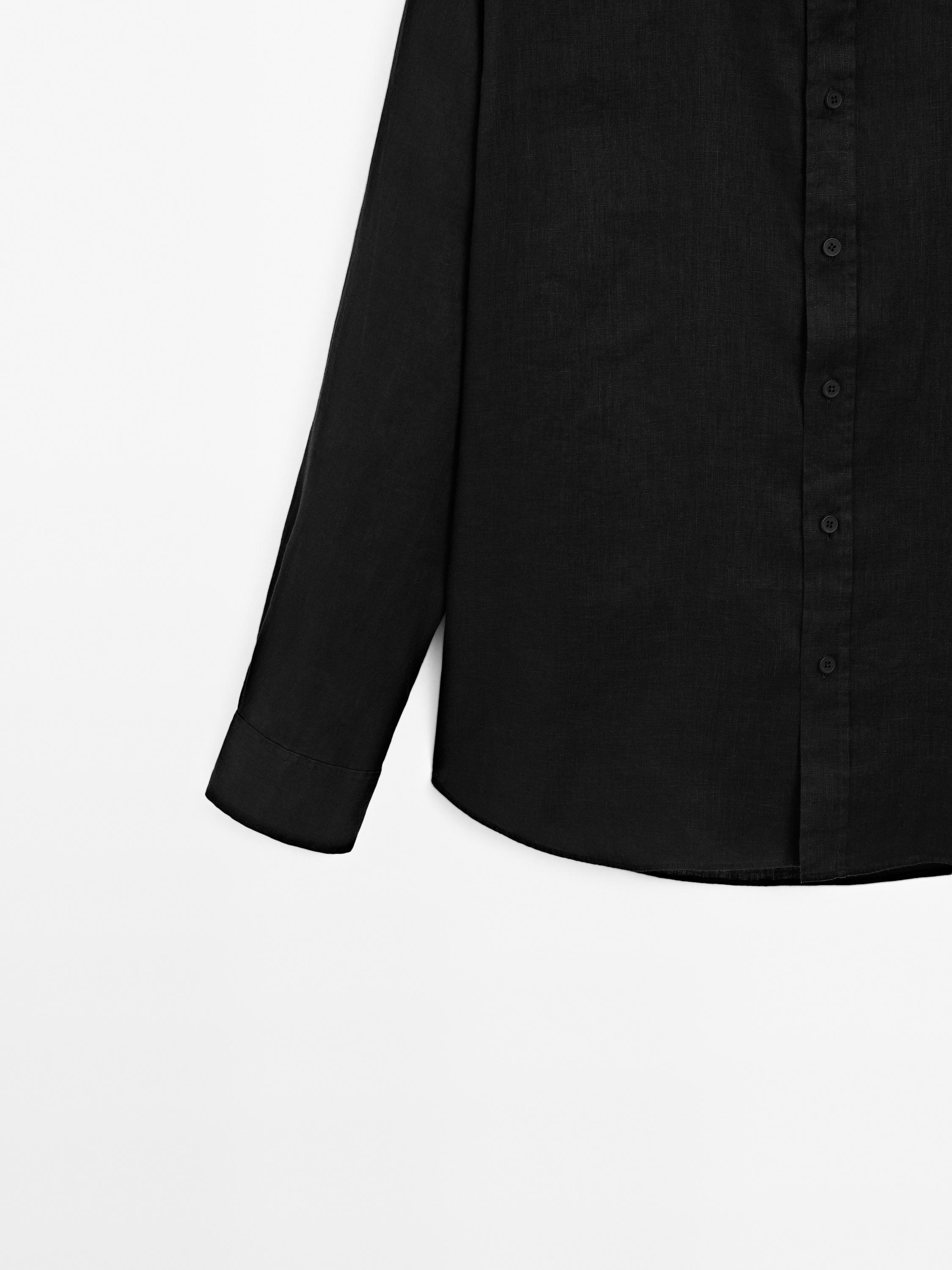 100% linen regular fit stand-up collar shirt