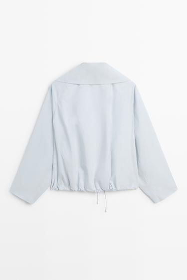 Cropped button-detail bomber jacket — FADED BLUE 4