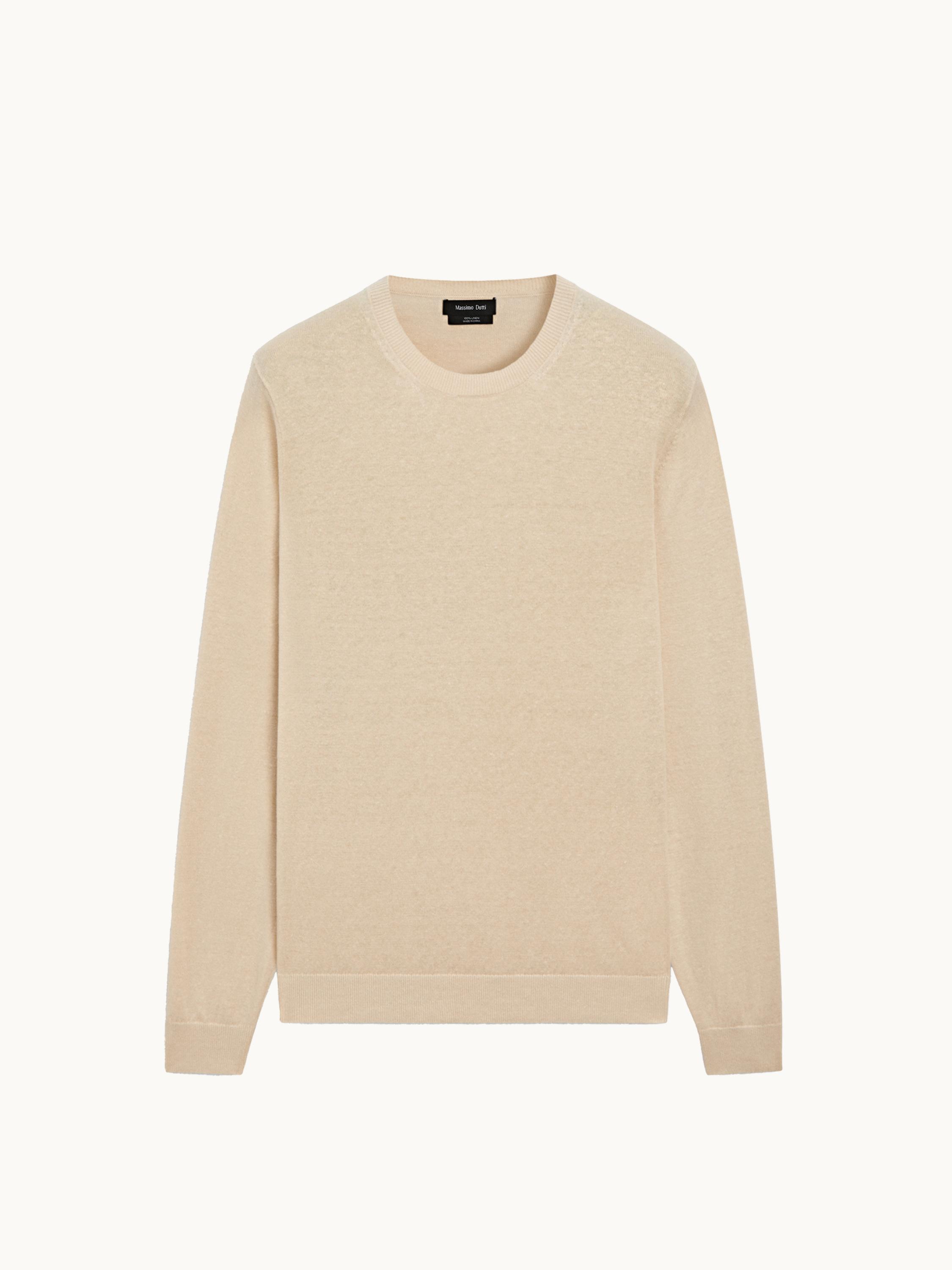 100% linen knit crew neck sweater — Vanilla