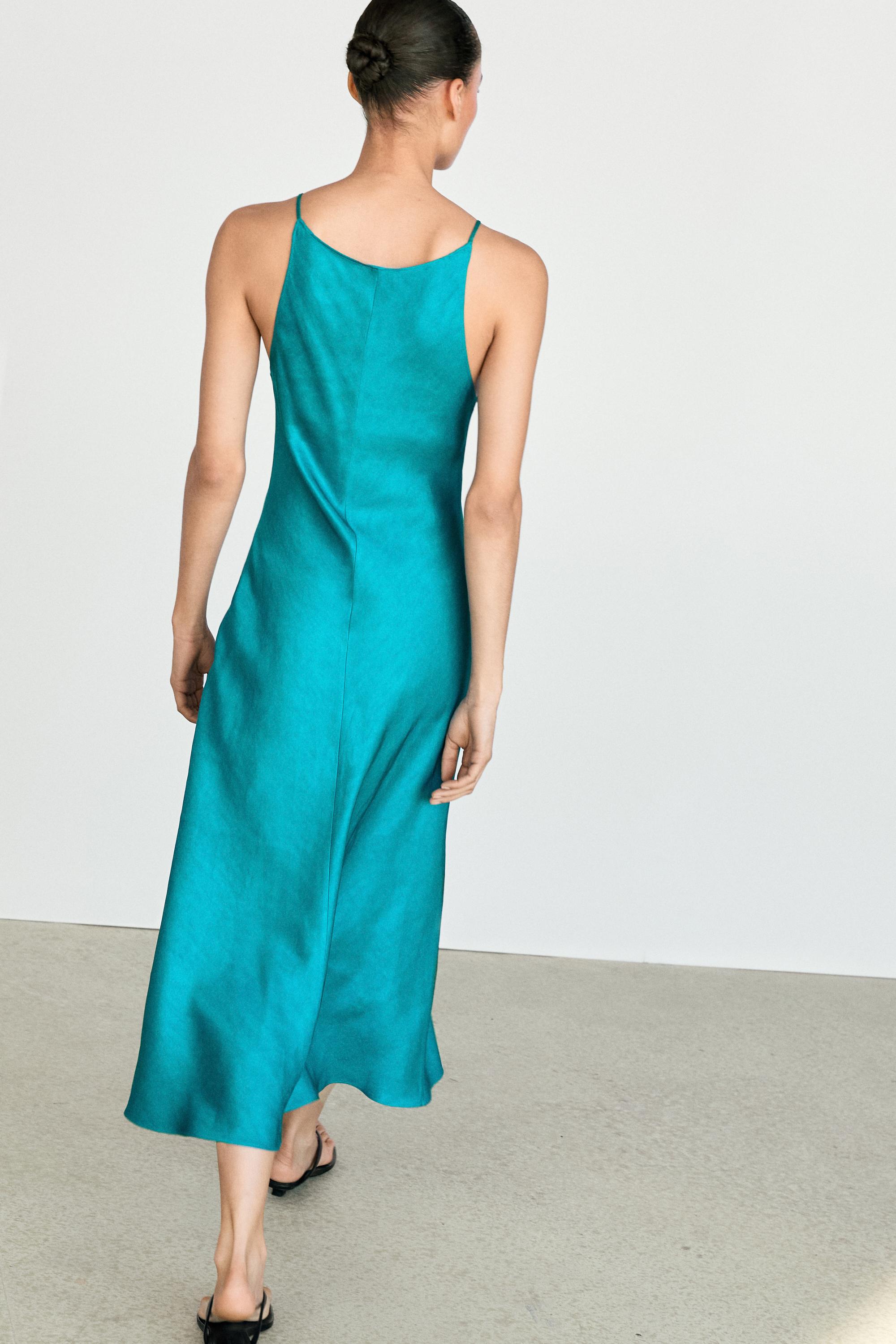 Flowing satin midi dress — BLUE