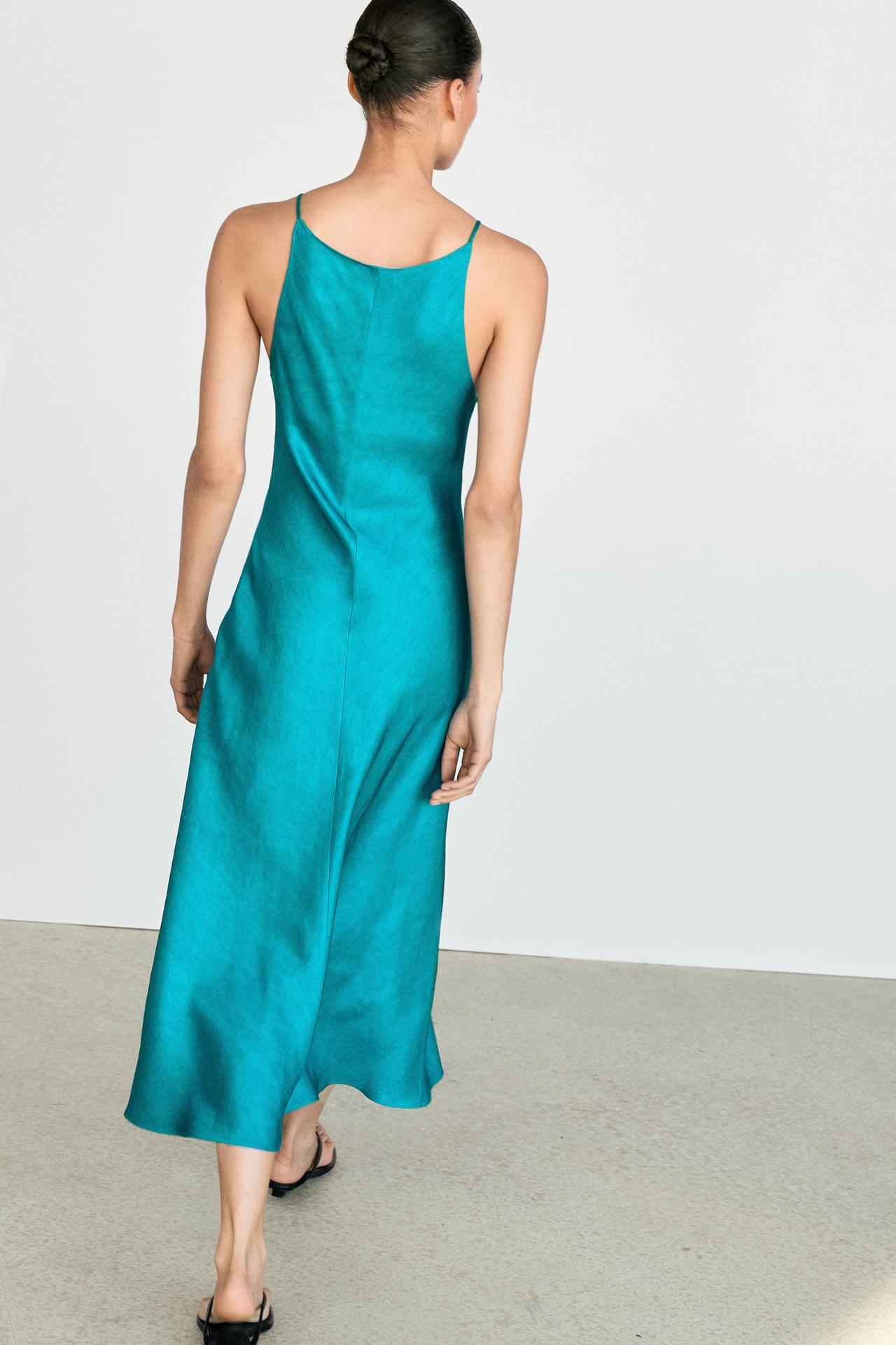 Flowing satin midi dress — BLUE
