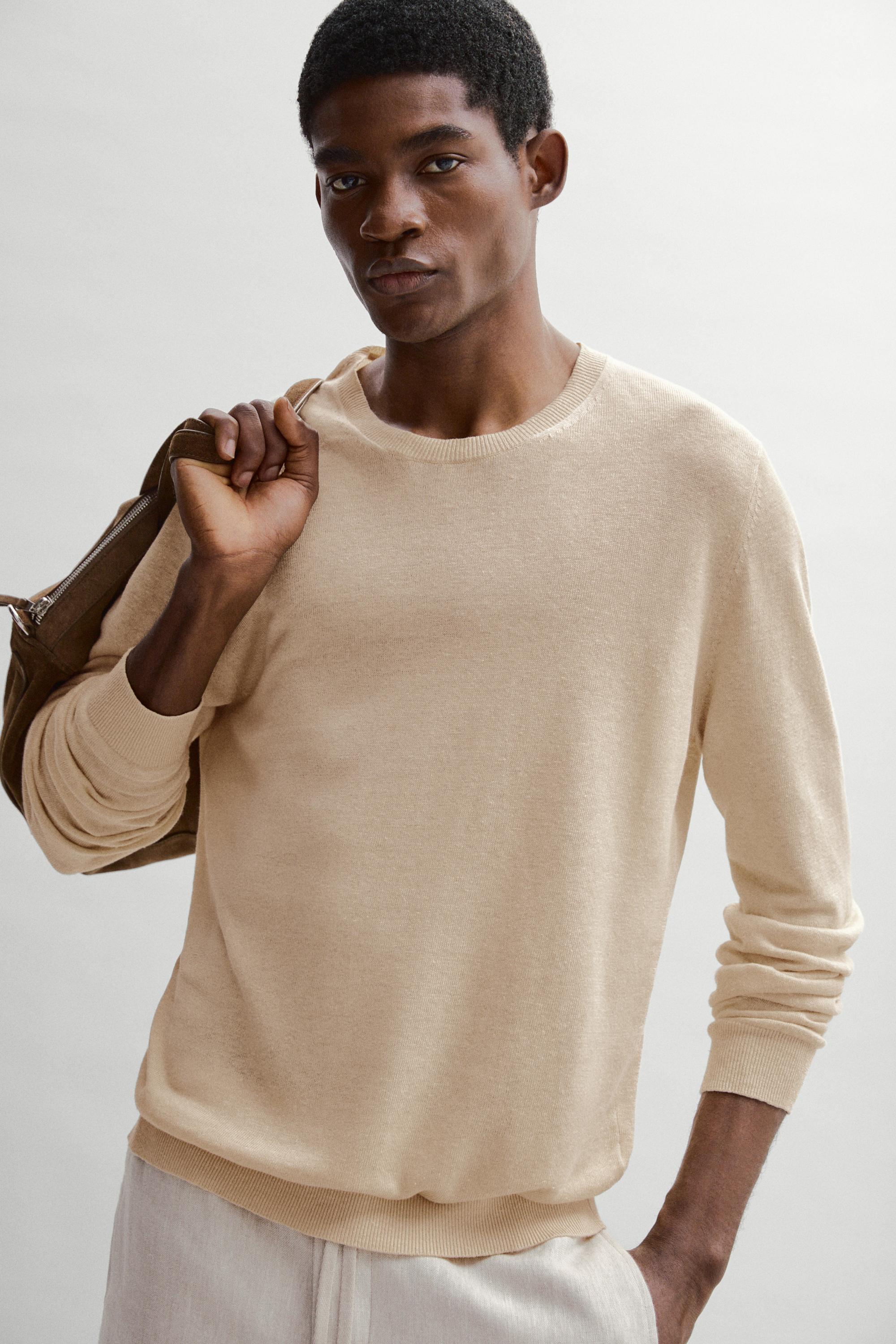 100% linen knit crew neck sweater — Vanilla