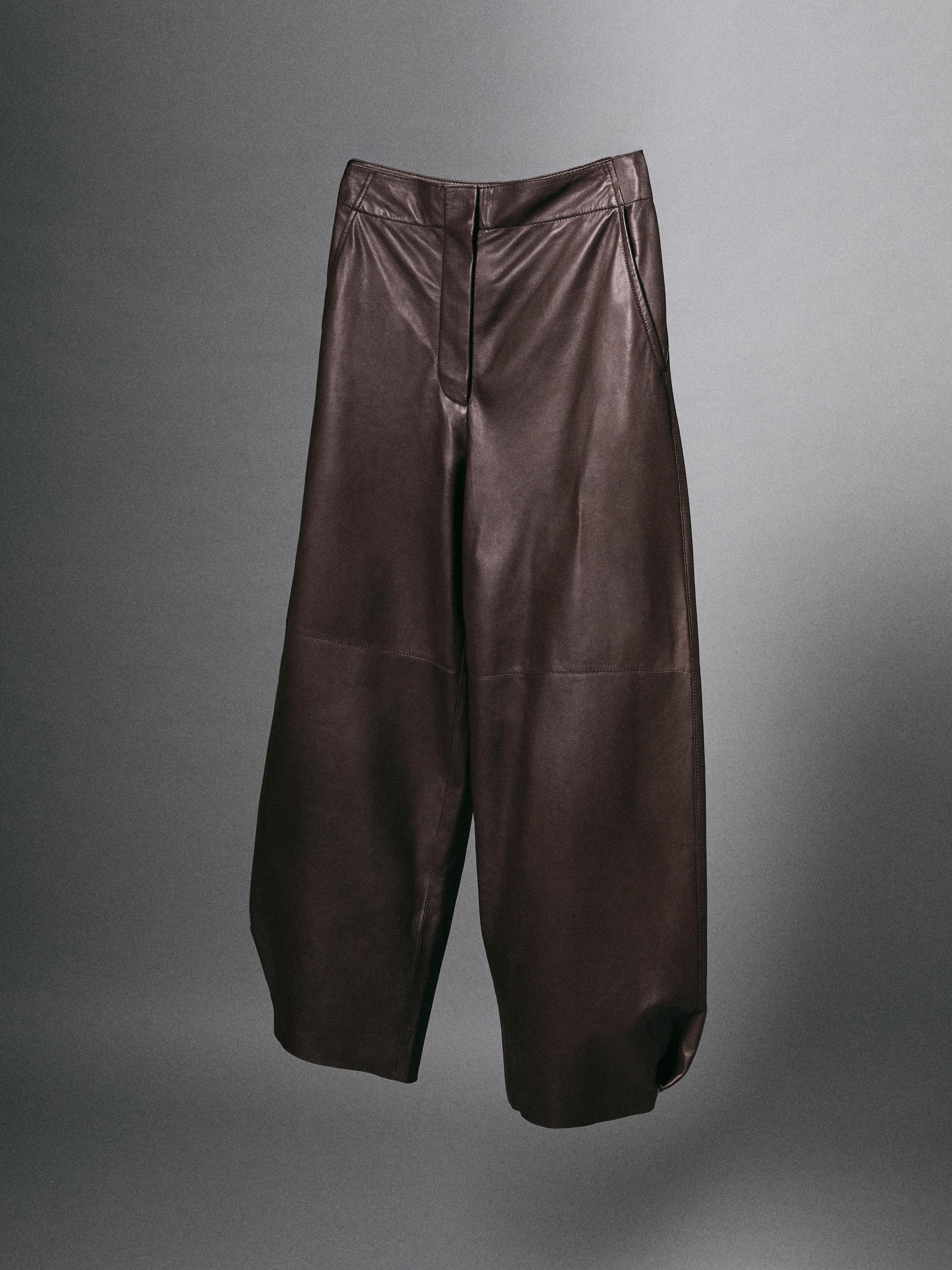 Leather barrel fit pants