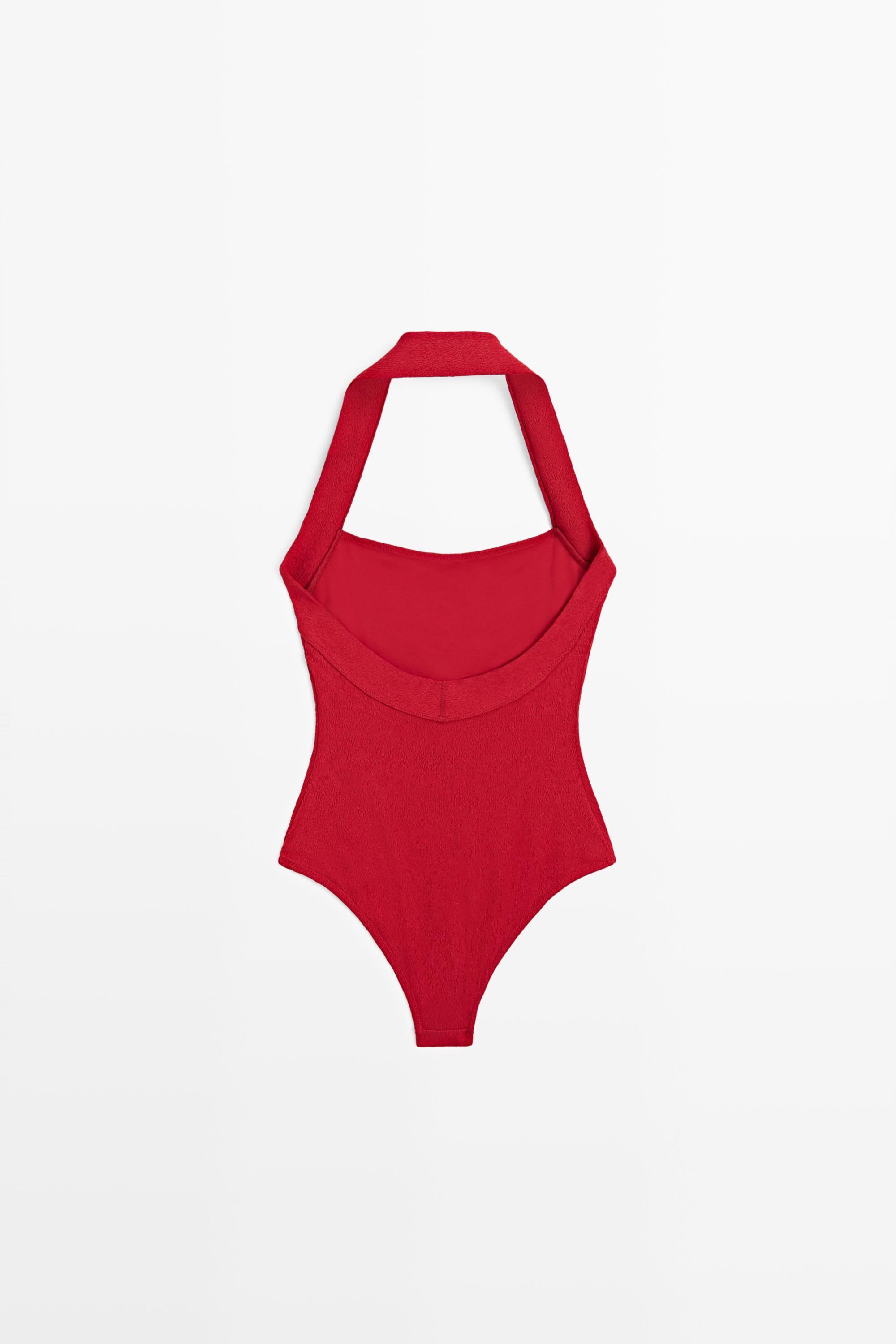 Textured halter swimsuit — RED