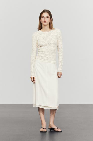 Long sleeve lace detail T-shirt — CREAM 5