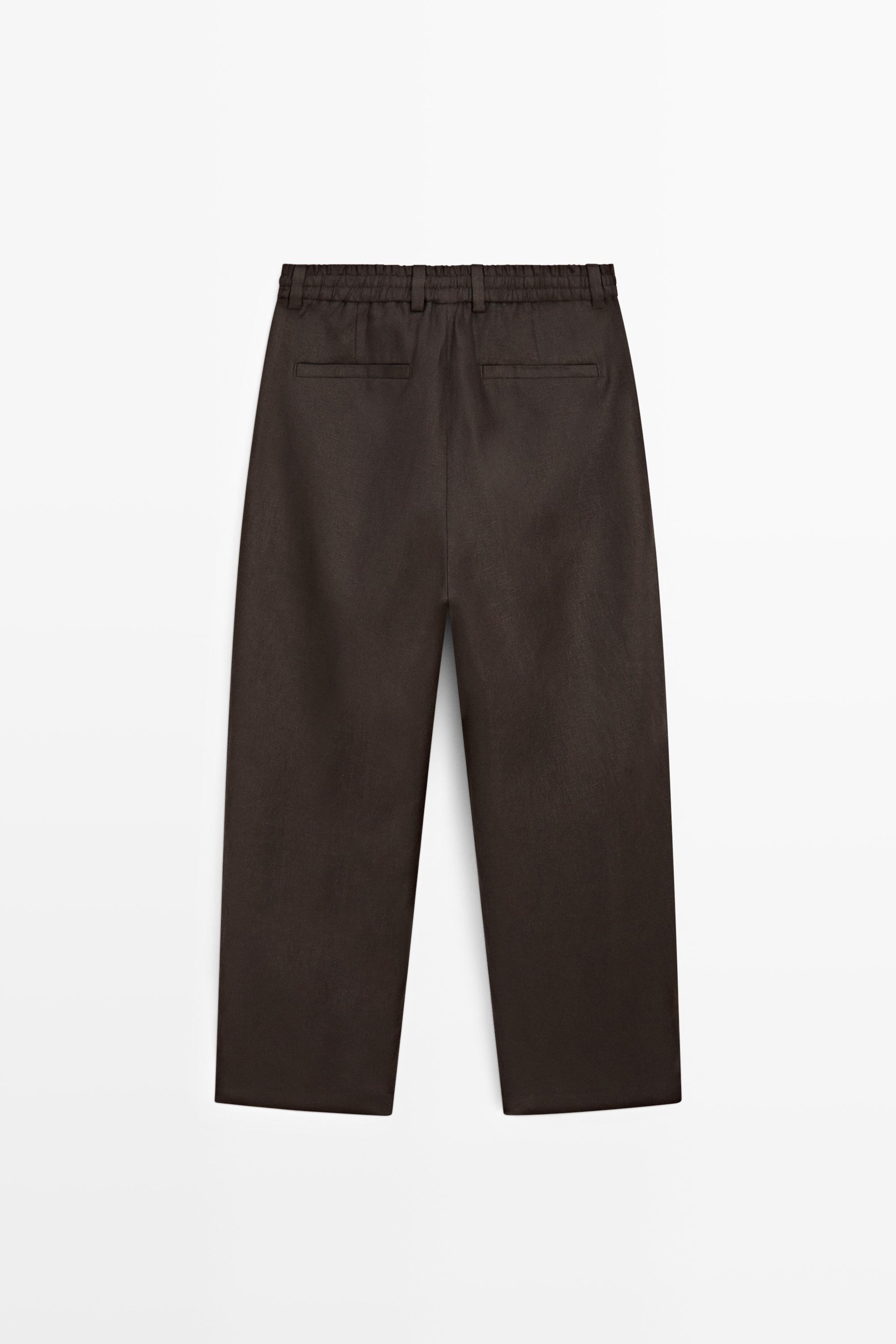 100% linen total look trousers — BROWN