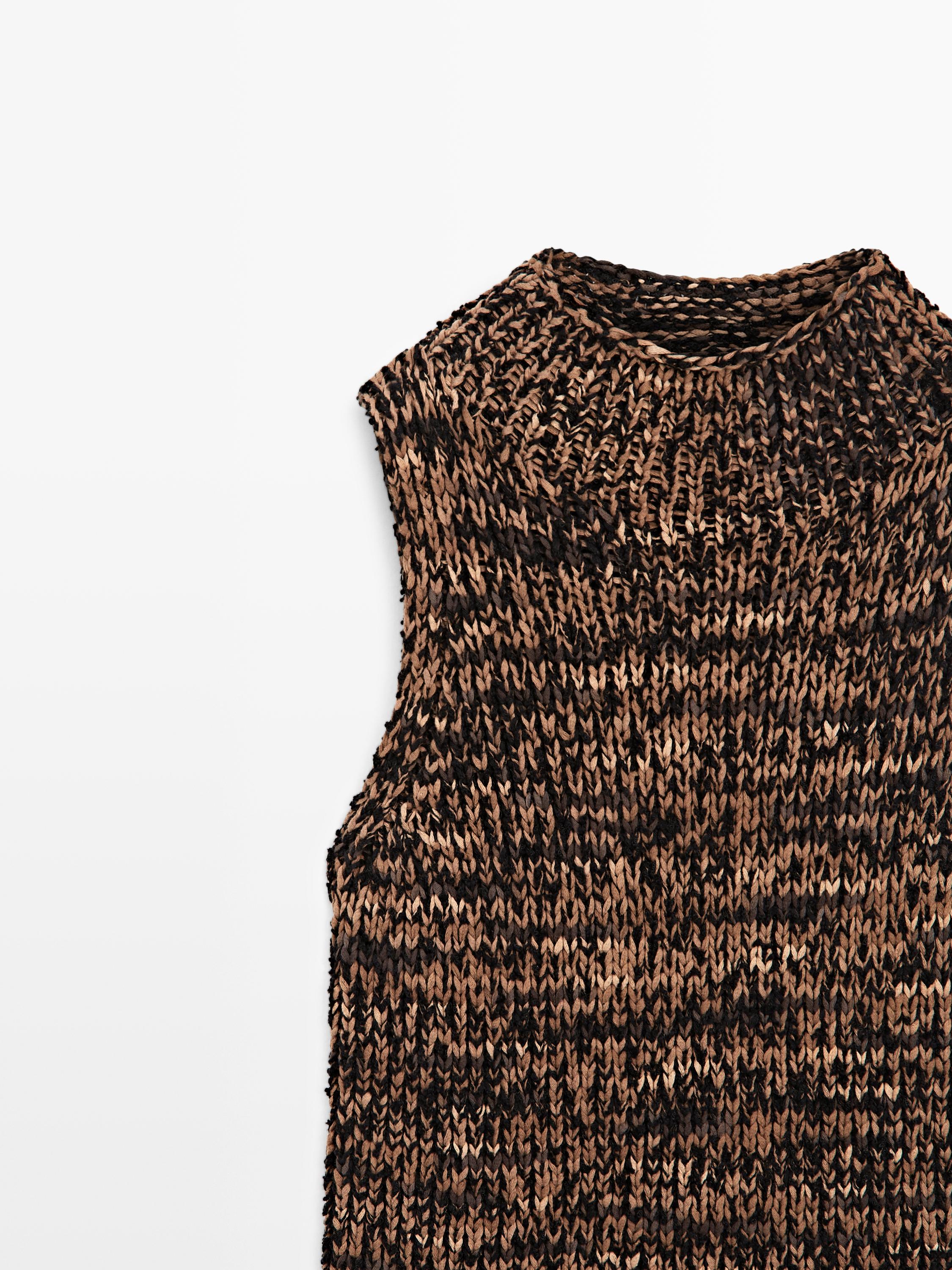 Flecked knit halter top — BROWN