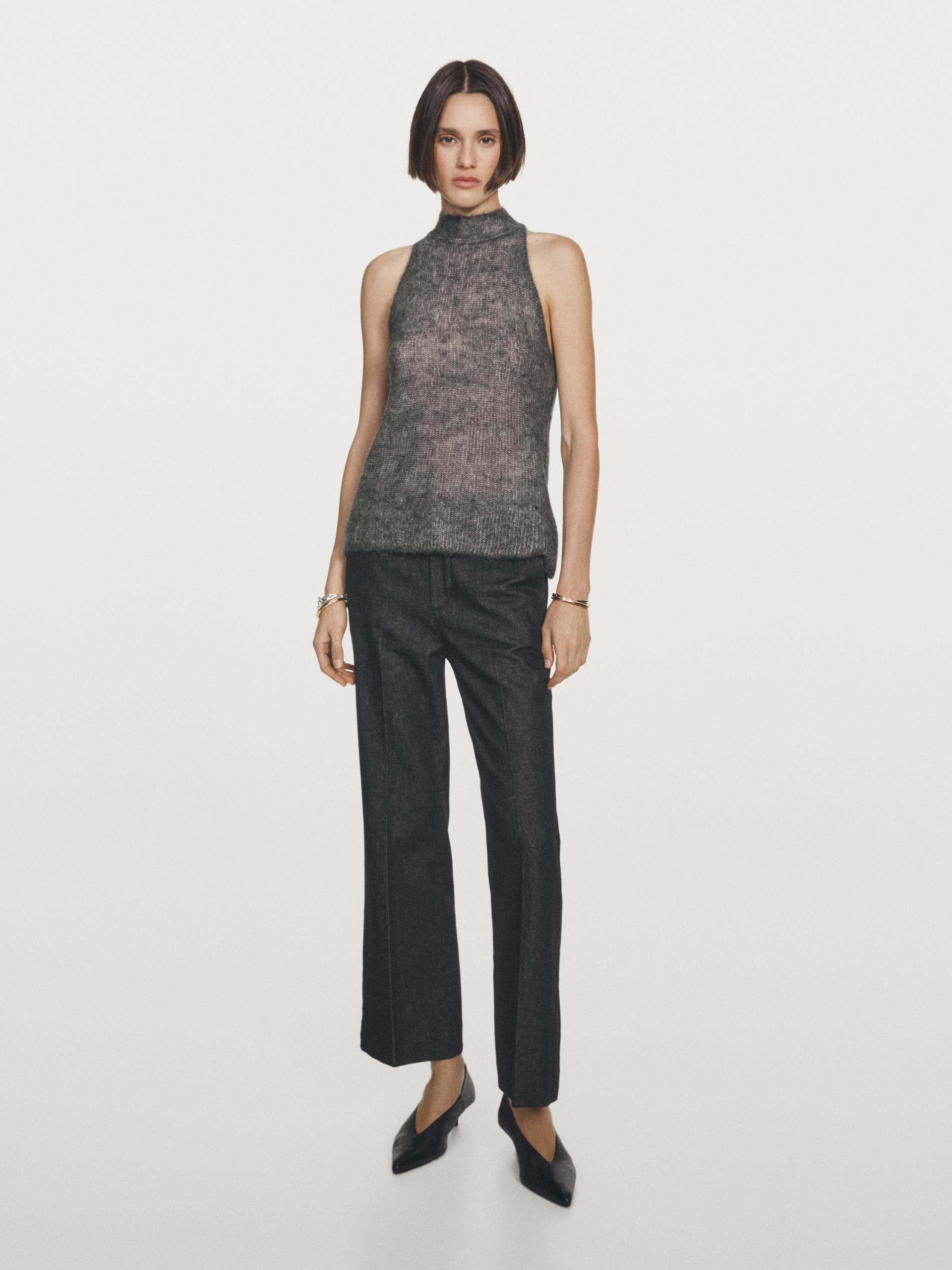 Top De Malha Com Gola Halter Em Fazenda E Alpaca - Cinza Antracite - L - Massimo Dutti - Mulher