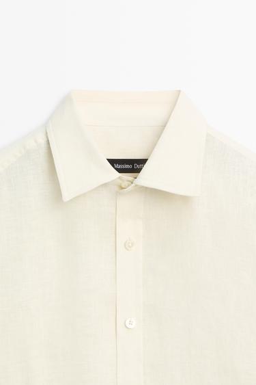 100% linen regular fit shirt — PALE ECRU 9