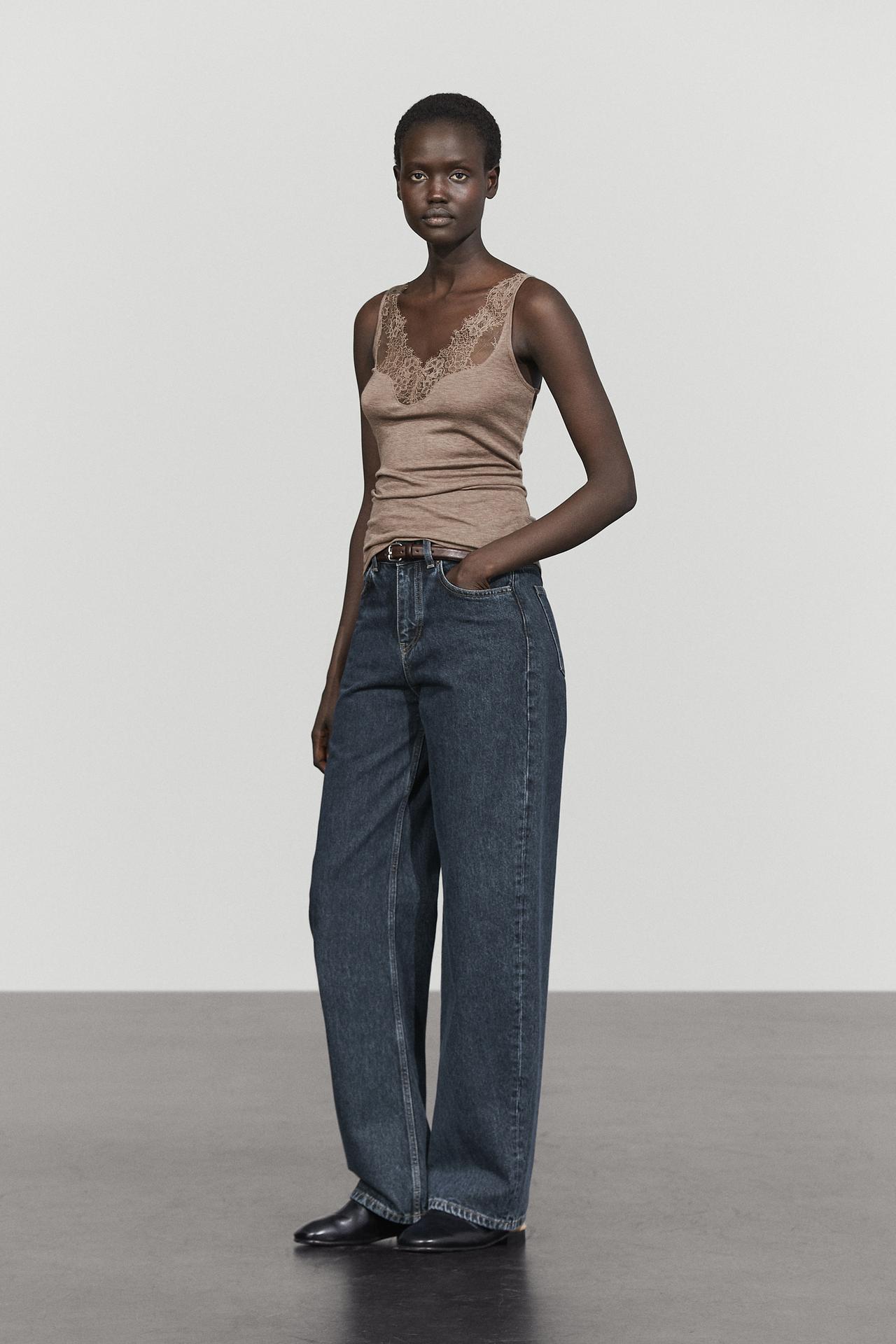 Strappy lace-trimmed camisole top — MINK