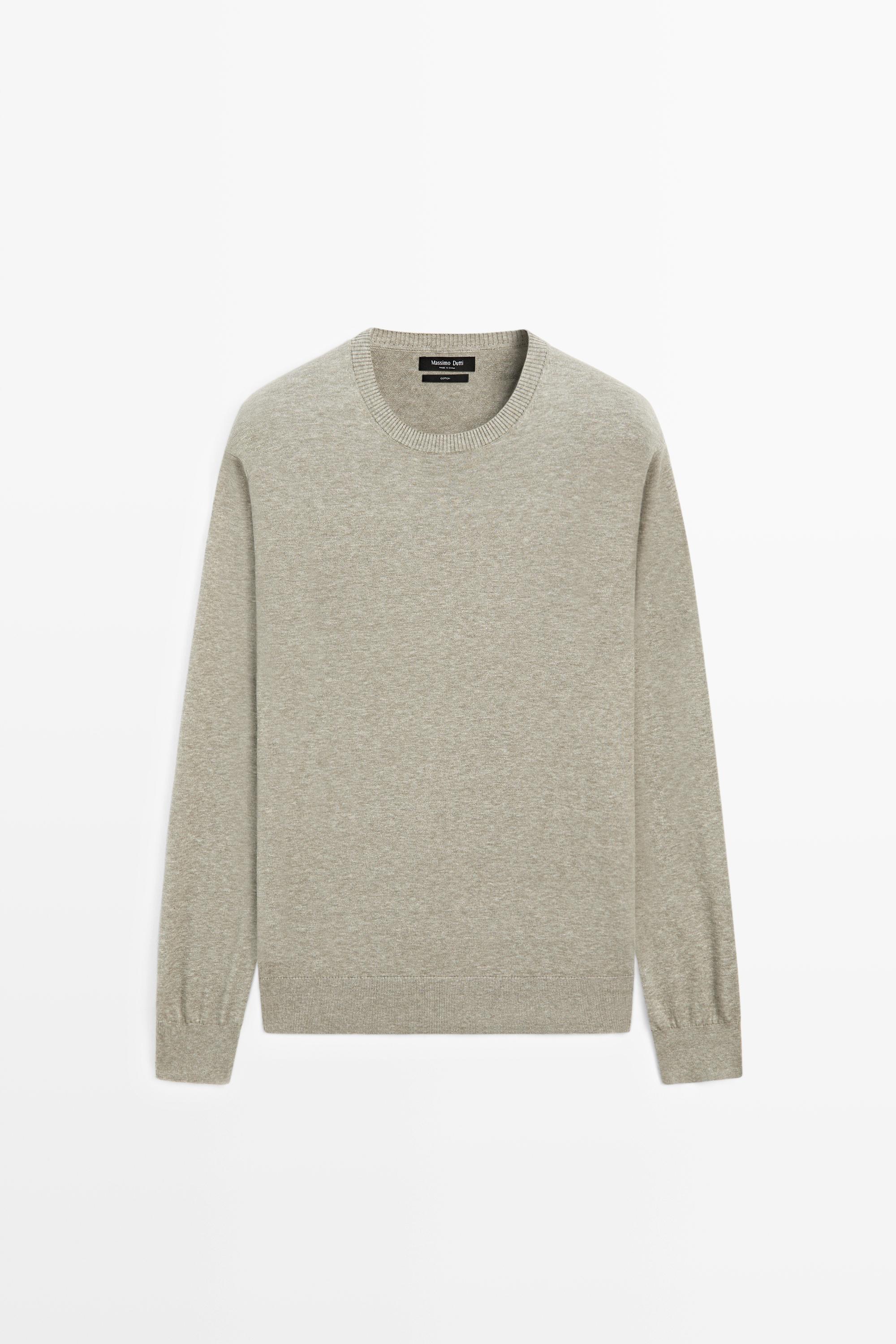 Knit 100% cotton crew neck sweater — Greyish green