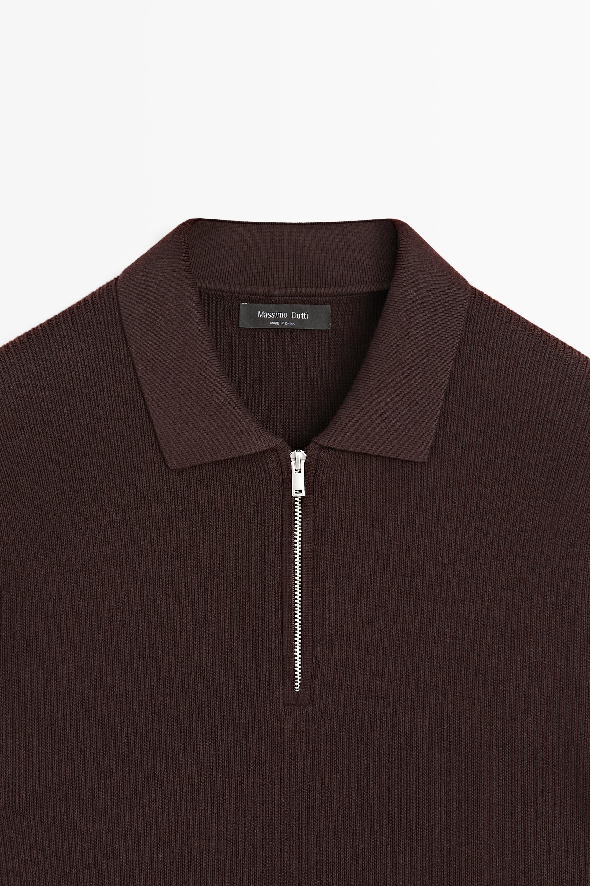 Knit polo sweater with quarter-zip collar — BURGUNDY
